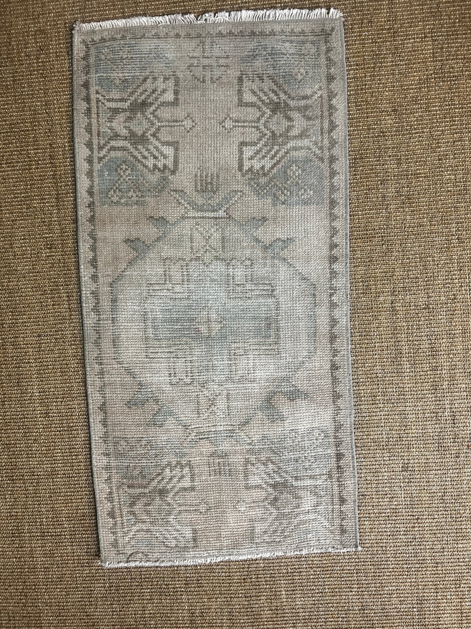 Vintage 1.7x3.1 Grey and Light Blue Turkish Oushak Small Rug | Banana Manor Rug Factory Outlet