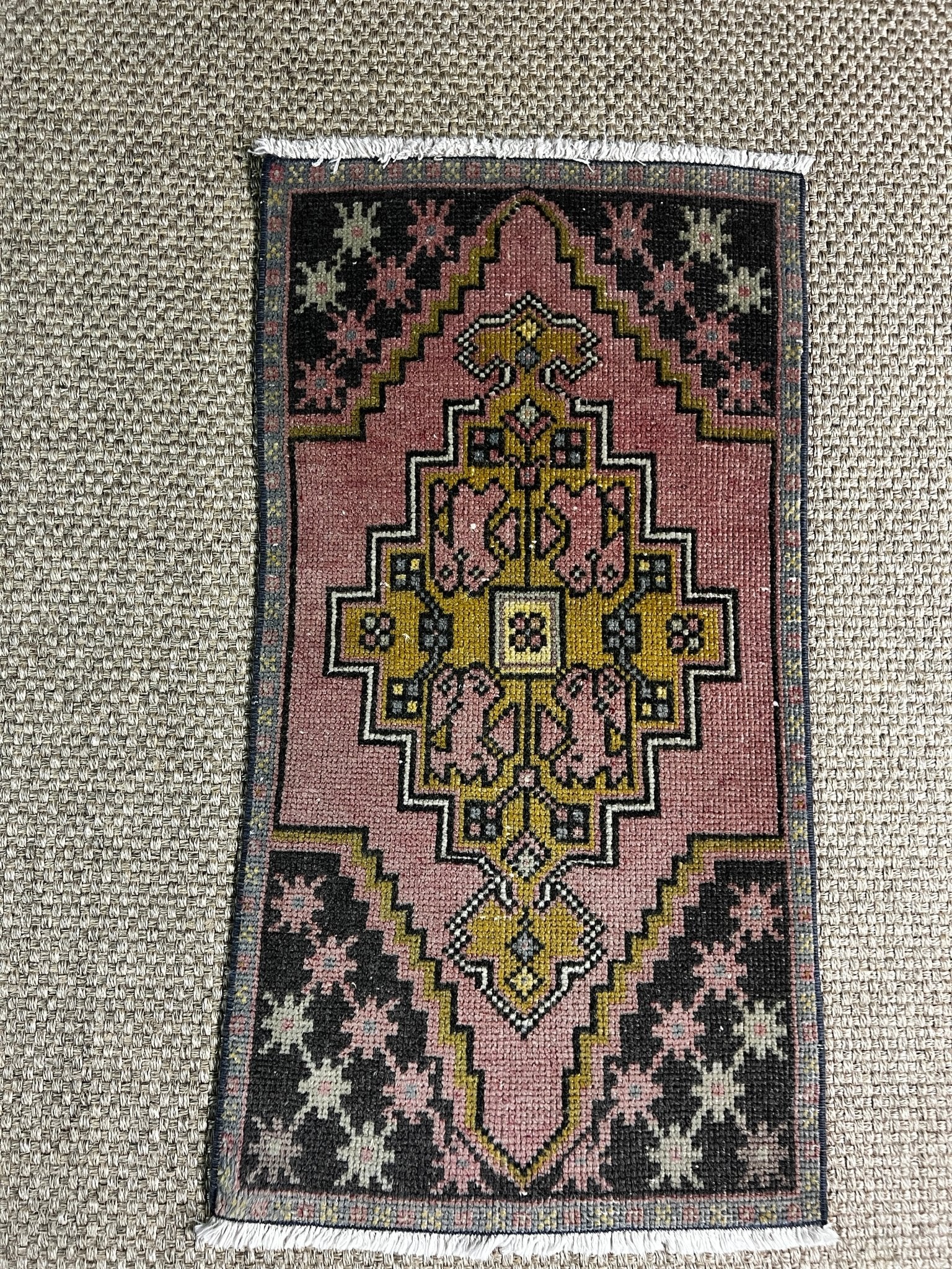Vintage 1.7x3.1 Turkish Oushak Pink and Black Small Rug | Banana Manor Rug Factory Outlet
