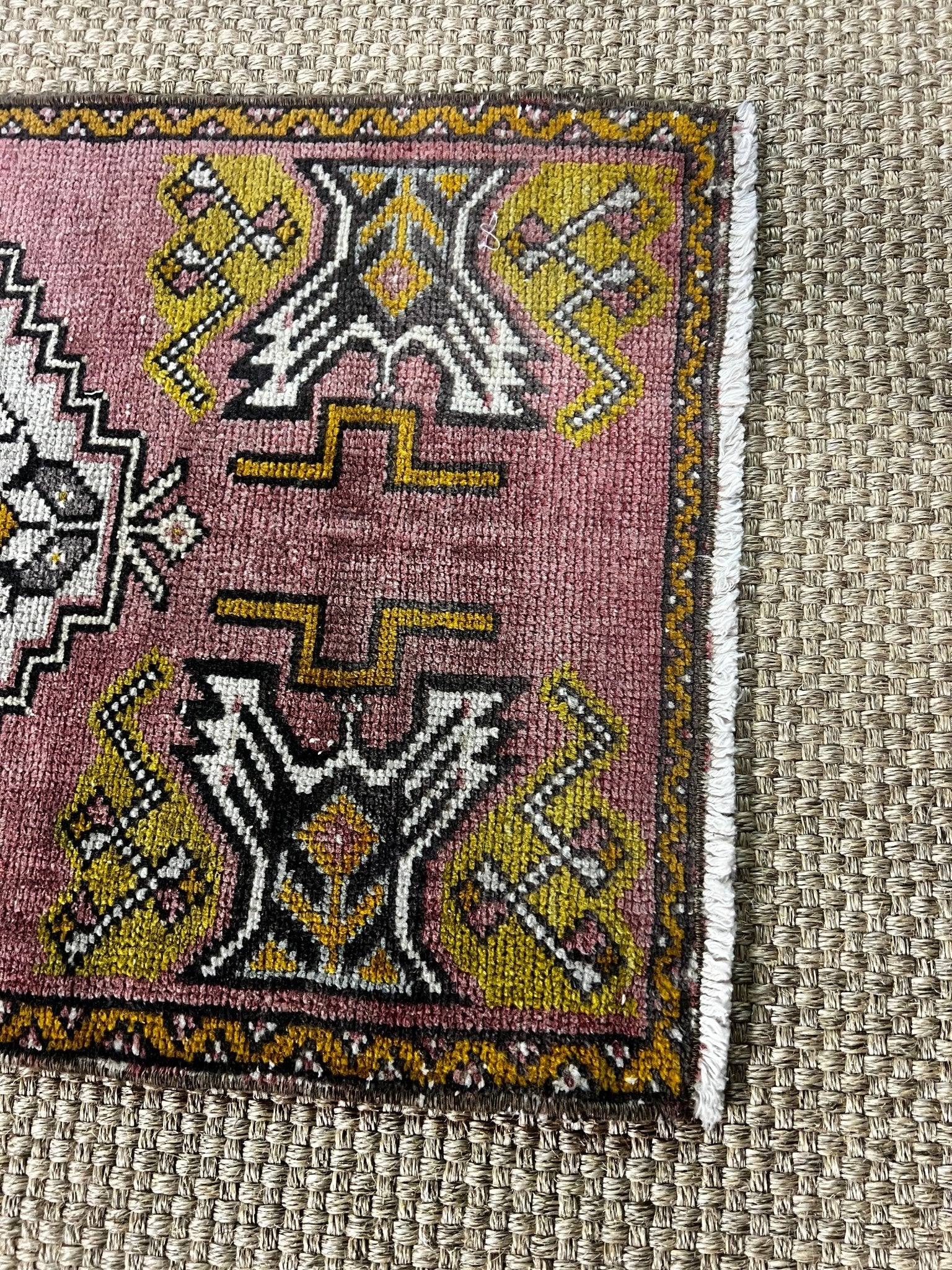Vintage 1.7x3.2 Turkish Oushak Dark Pink and Gray Small Rug | Banana Manor Rug Factory Outlet