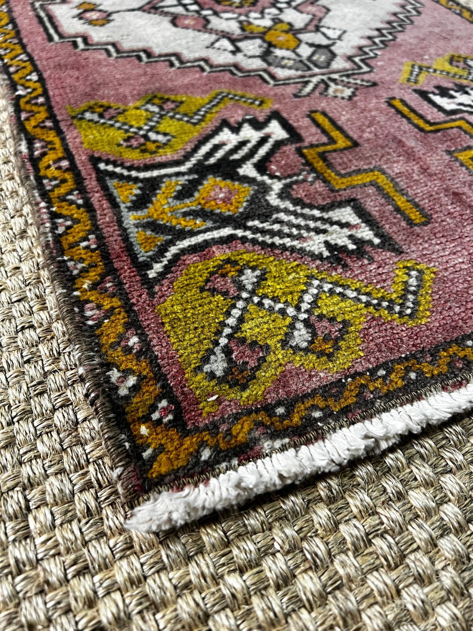 Vintage 1.7x3.2 Turkish Oushak Dark Pink and Gray Small Rug | Banana Manor Rug Factory Outlet