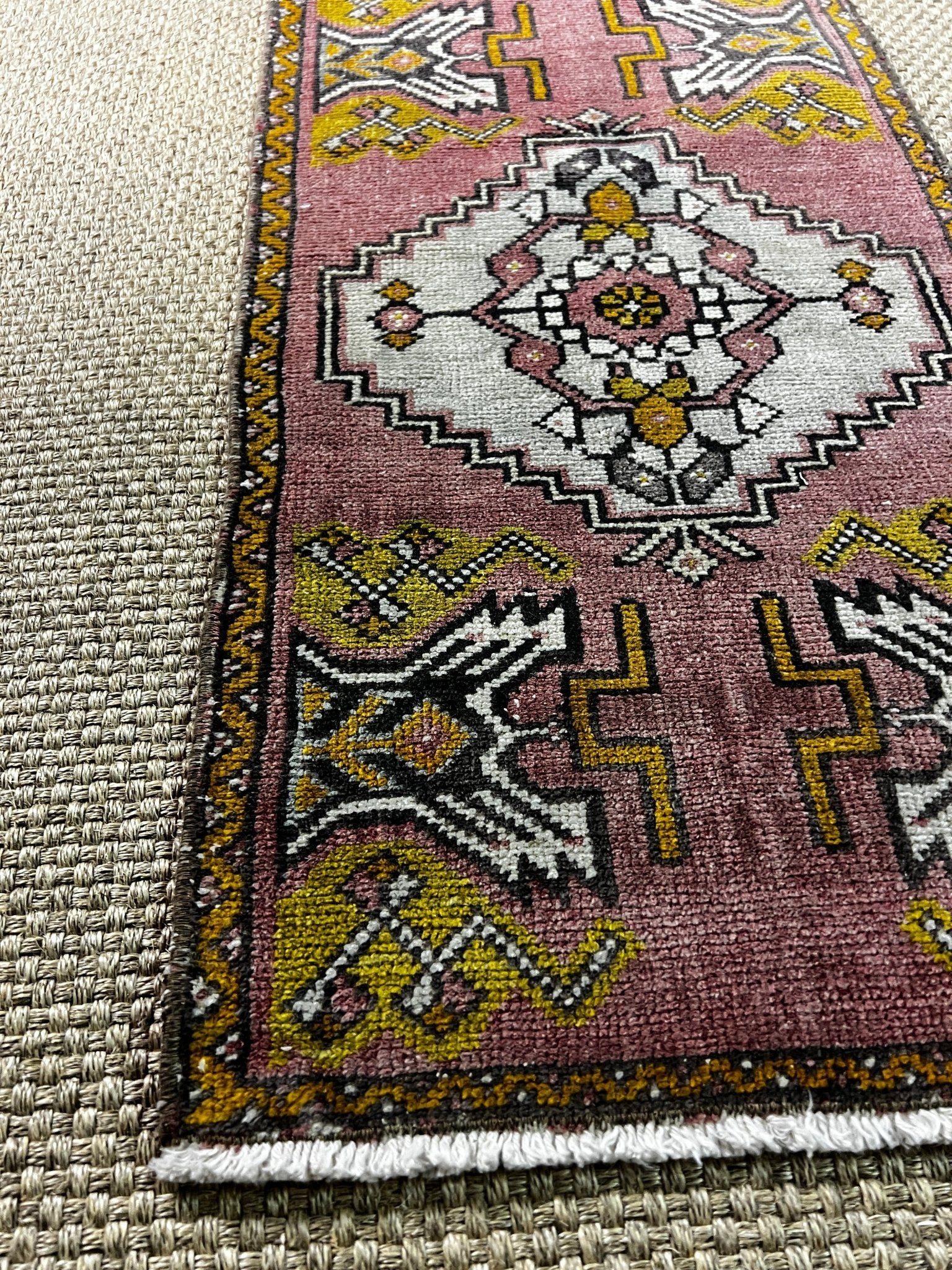 Vintage 1.7x3.2 Turkish Oushak Dark Pink and Gray Small Rug | Banana Manor Rug Factory Outlet