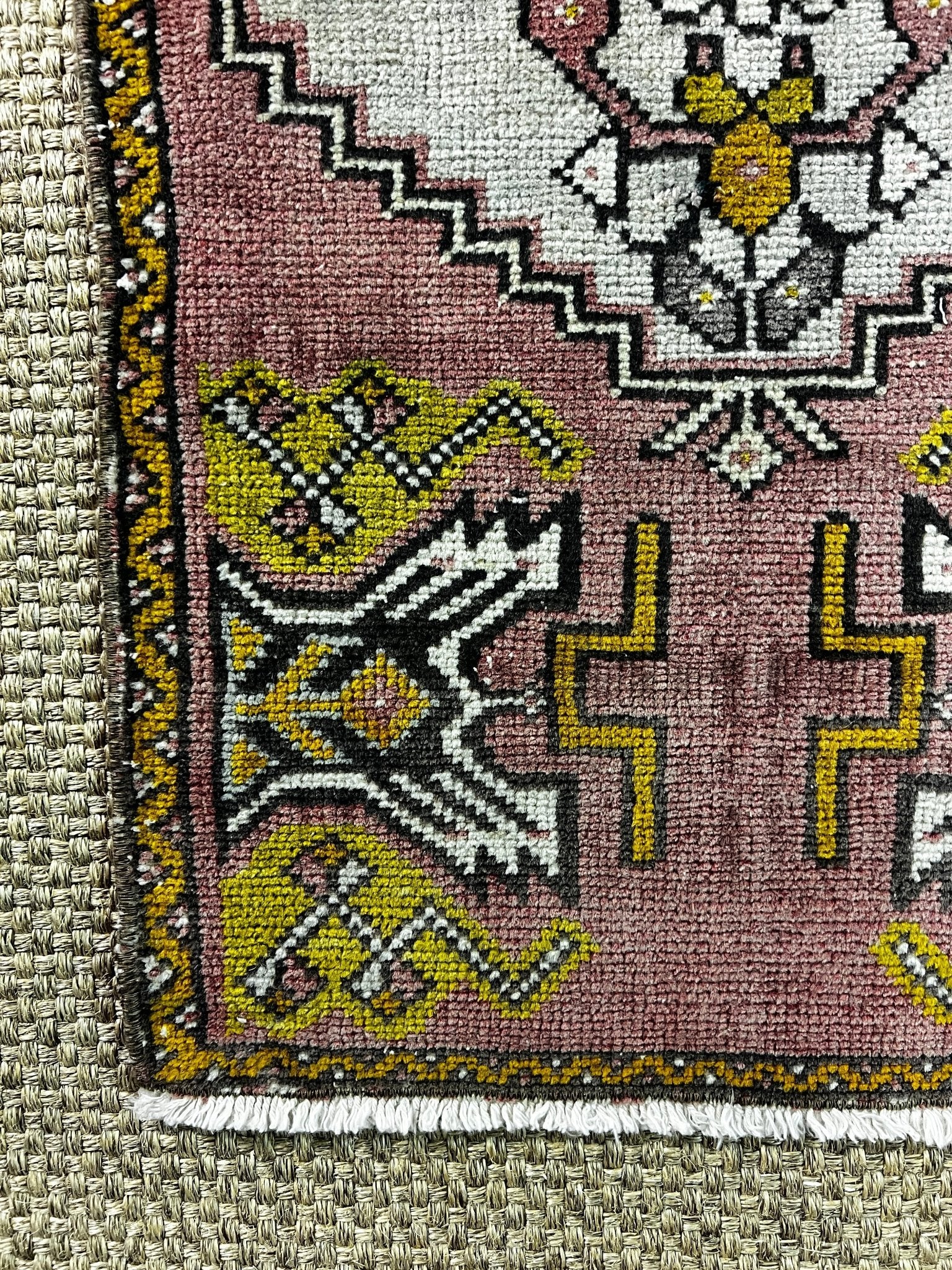 Vintage 1.7x3.2 Turkish Oushak Dark Pink and Gray Small Rug | Banana Manor Rug Factory Outlet