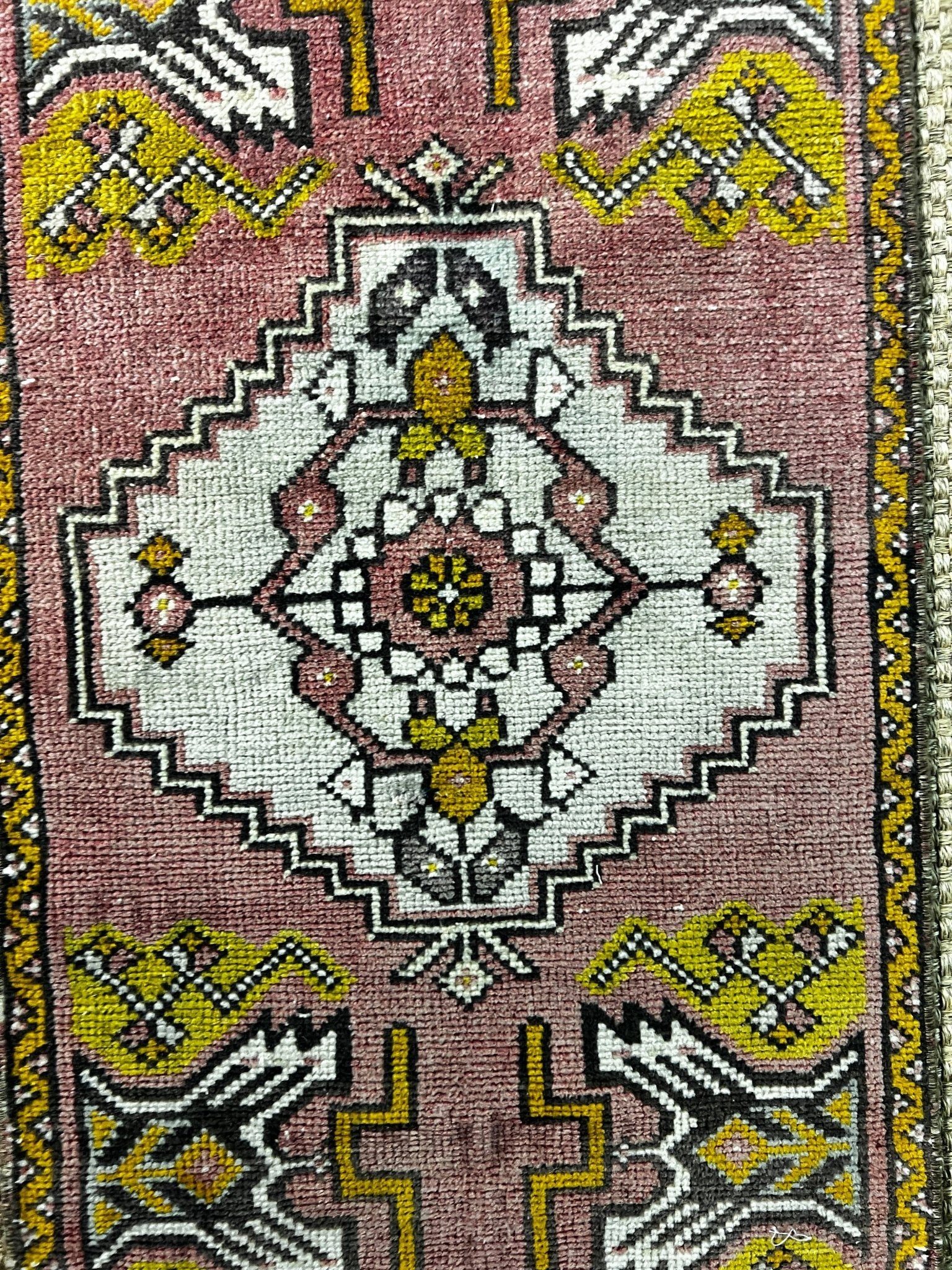 Vintage 1.7x3.2 Turkish Oushak Dark Pink and Gray Small Rug | Banana Manor Rug Factory Outlet