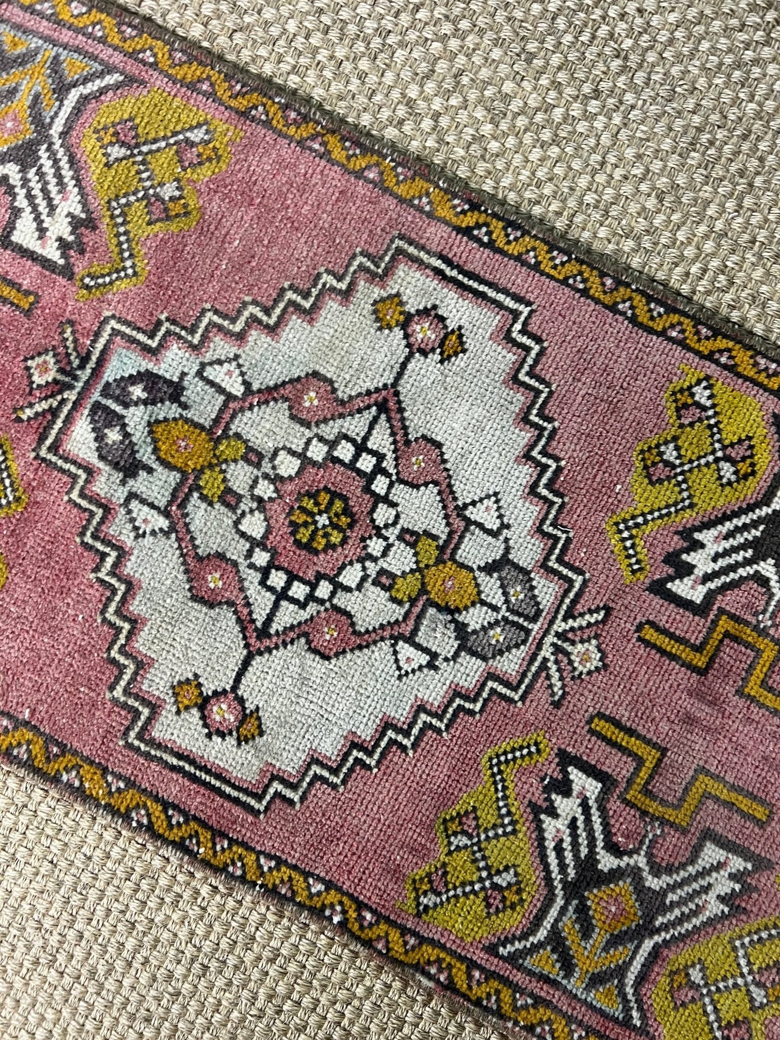 Vintage 1.7x3.2 Turkish Oushak Dark Pink and Gray Small Rug | Banana Manor Rug Factory Outlet