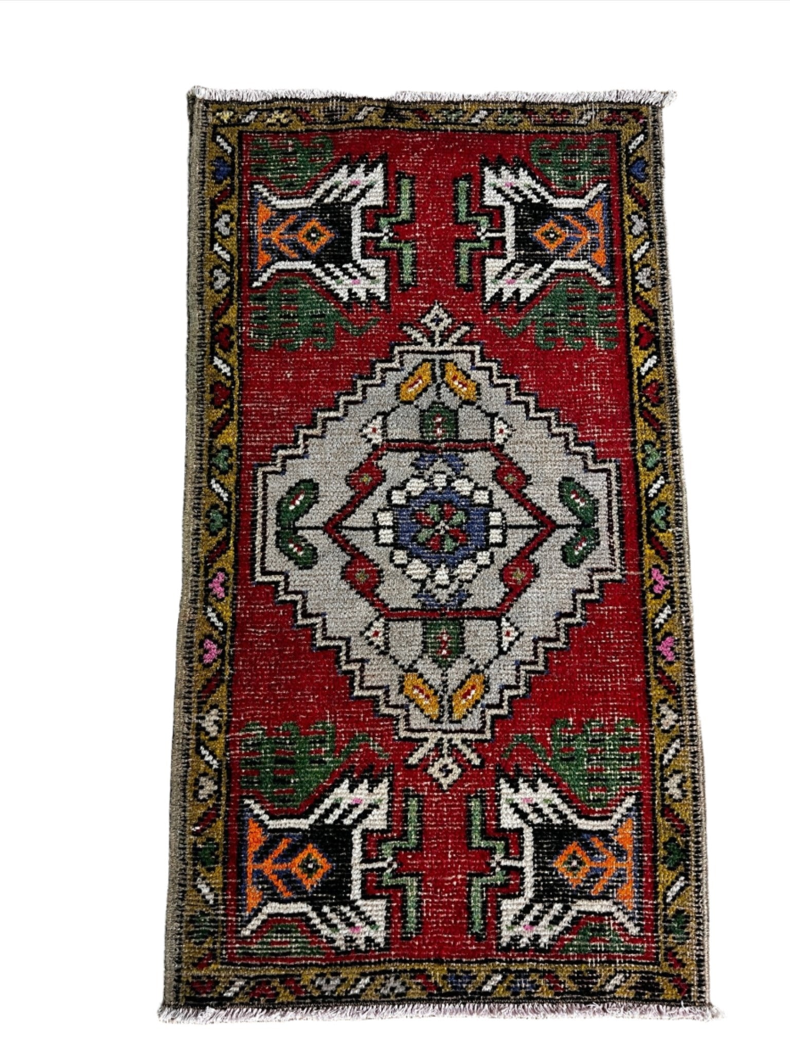 Vintage 1.7x3.2 Turkish Oushak Red and Gray Multicolor Small Rug | Banana Manor Rug Factory Outlet