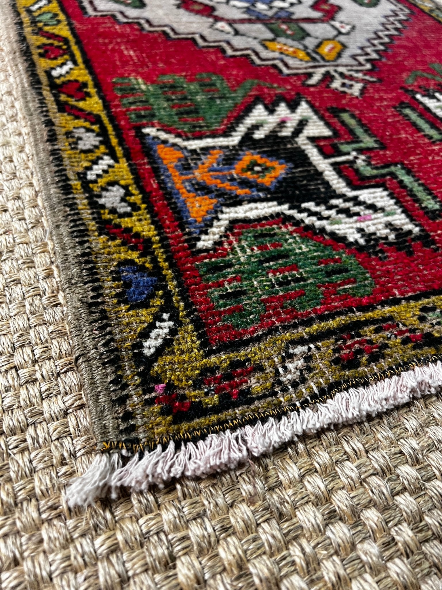 Vintage 1.7x3.2 Turkish Oushak Red and Gray Multicolor Small Rug | Banana Manor Rug Factory Outlet