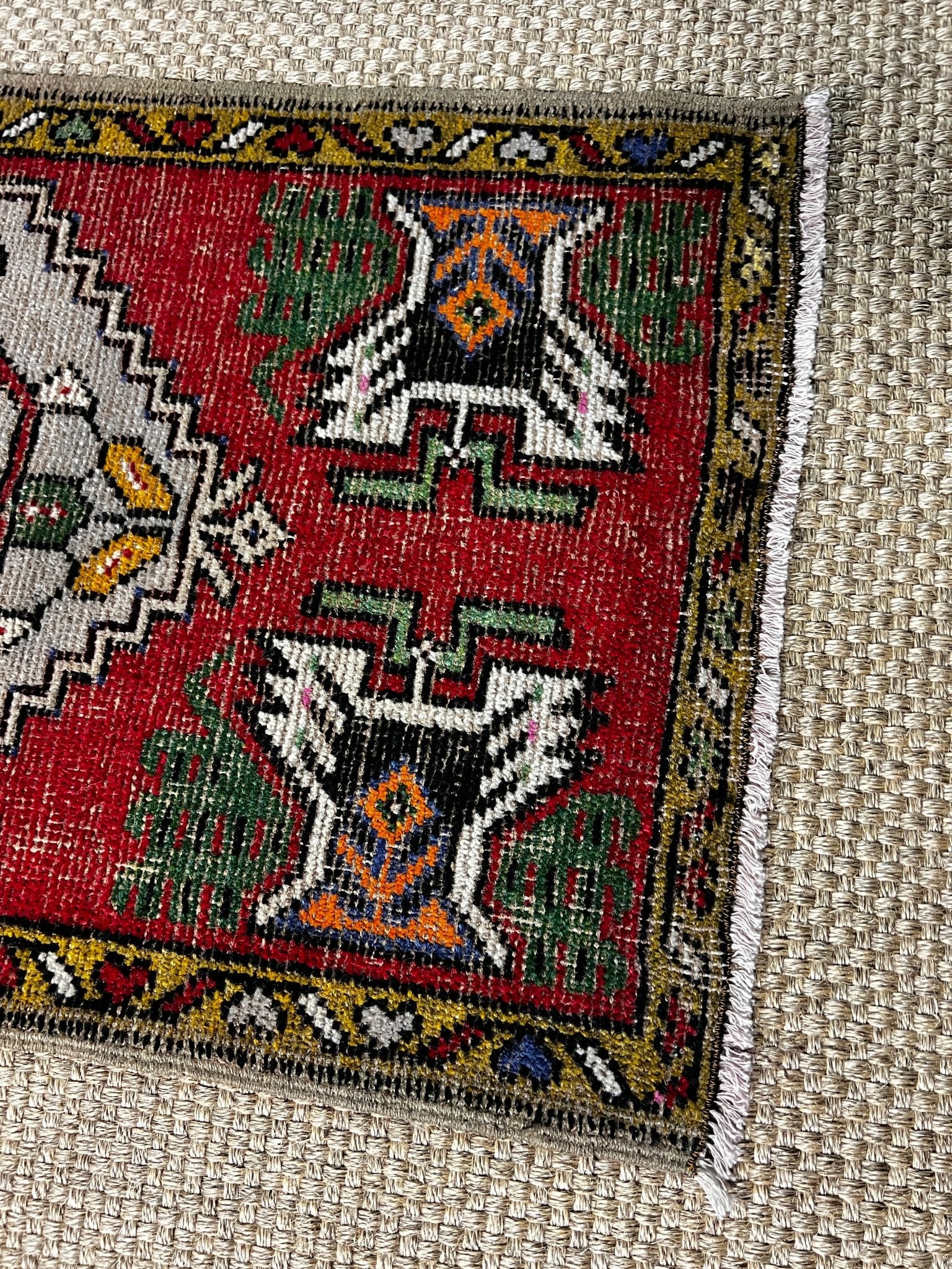 Vintage 1.7x3.2 Turkish Oushak Red and Gray Multicolor Small Rug | Banana Manor Rug Factory Outlet