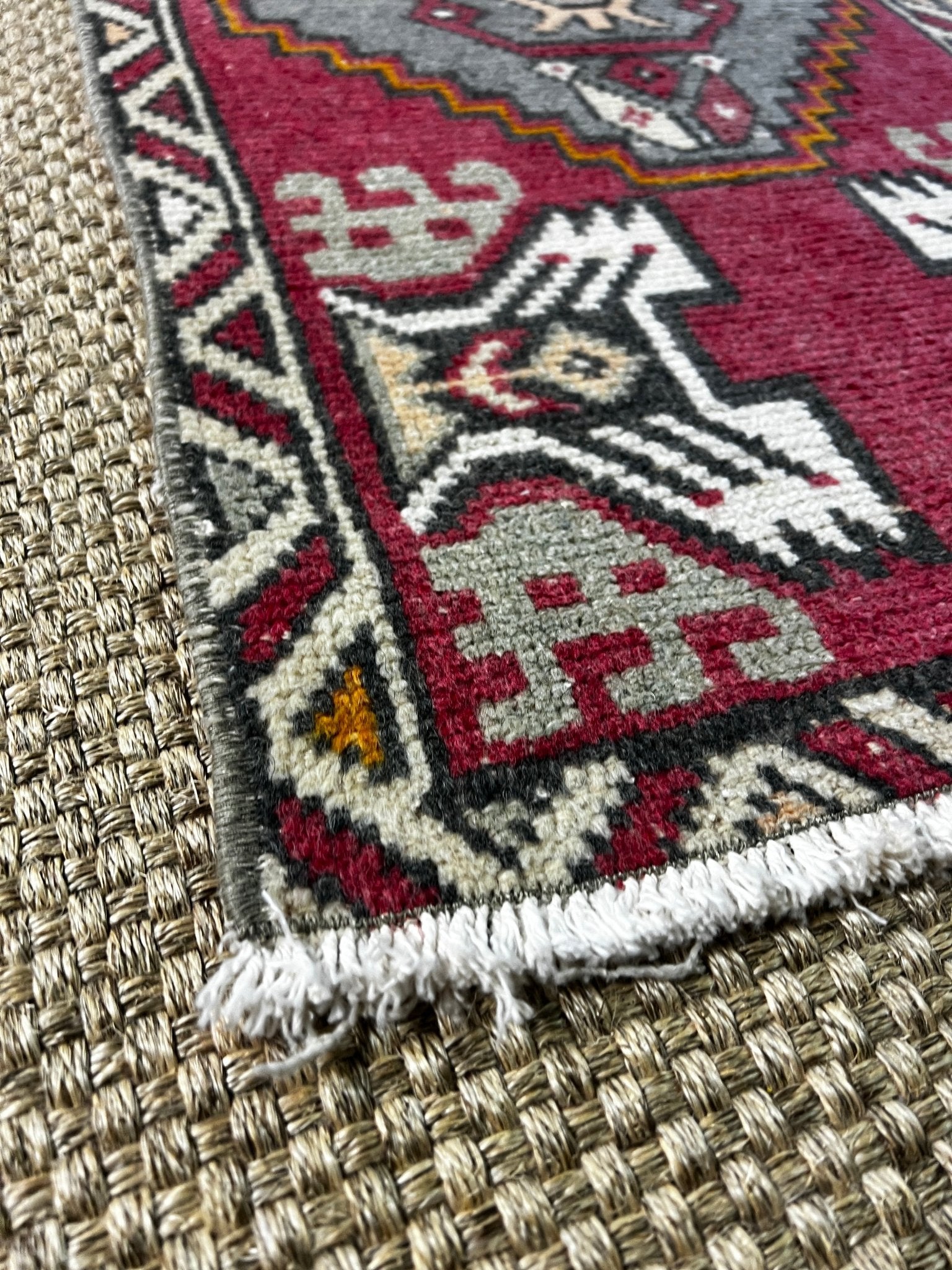 Vintage 1.7x3.2 Turkish Oushak Red and Gray Small Rug | Banana Manor Rug Factory Outlet