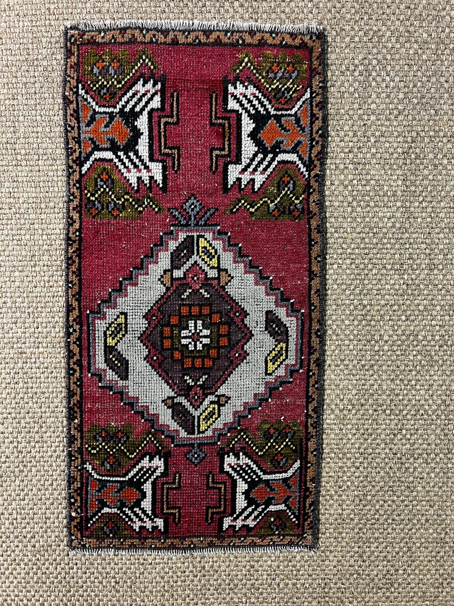 Vintage 1.7x3.2 Turkish Oushak Red and Gray Small Rug | Banana Manor Rug Factory Outlet