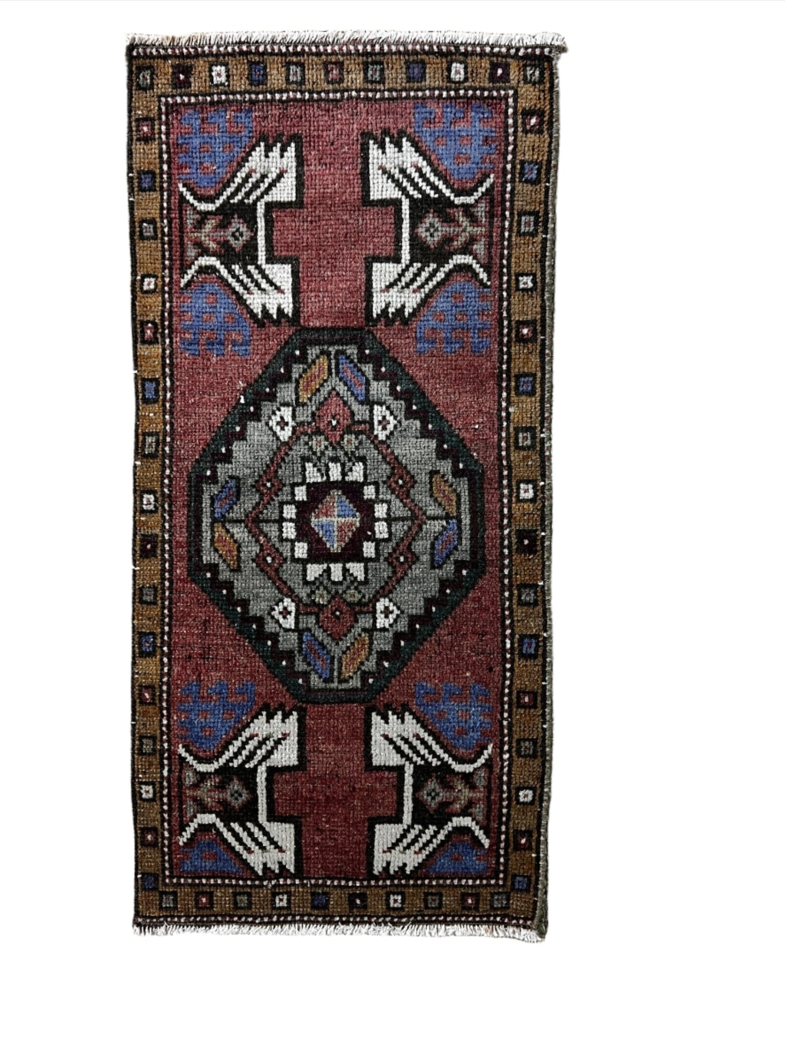 Vintage 1.7x3.3 Turkish Oushak Red and Purple Small Rug | Banana Manor Rug Factory Outlet