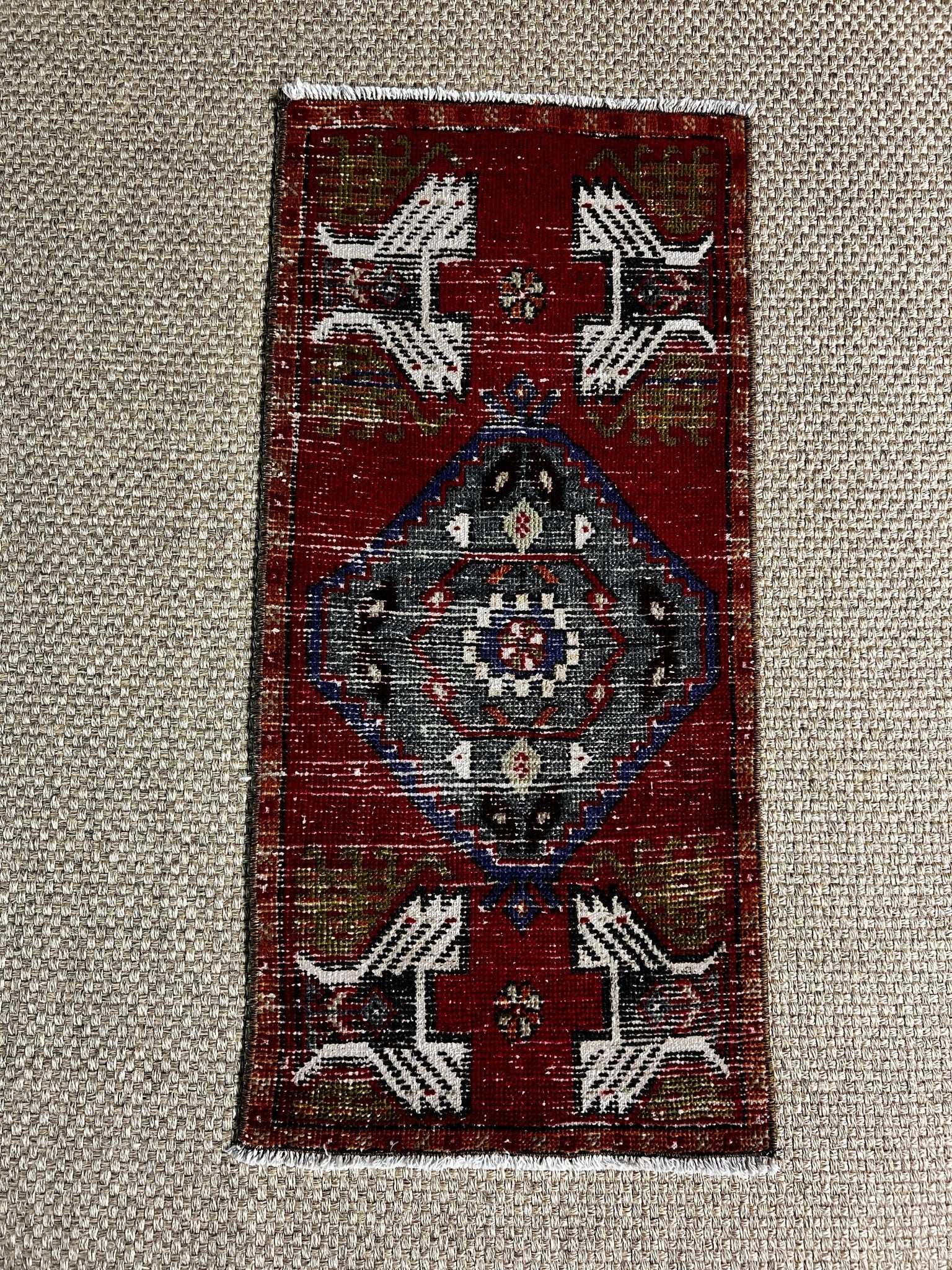 Vintage 1.7x3.3 Turkish Oushak Red Multicolor Small Rug | Banana Manor Rug Factory Outlet