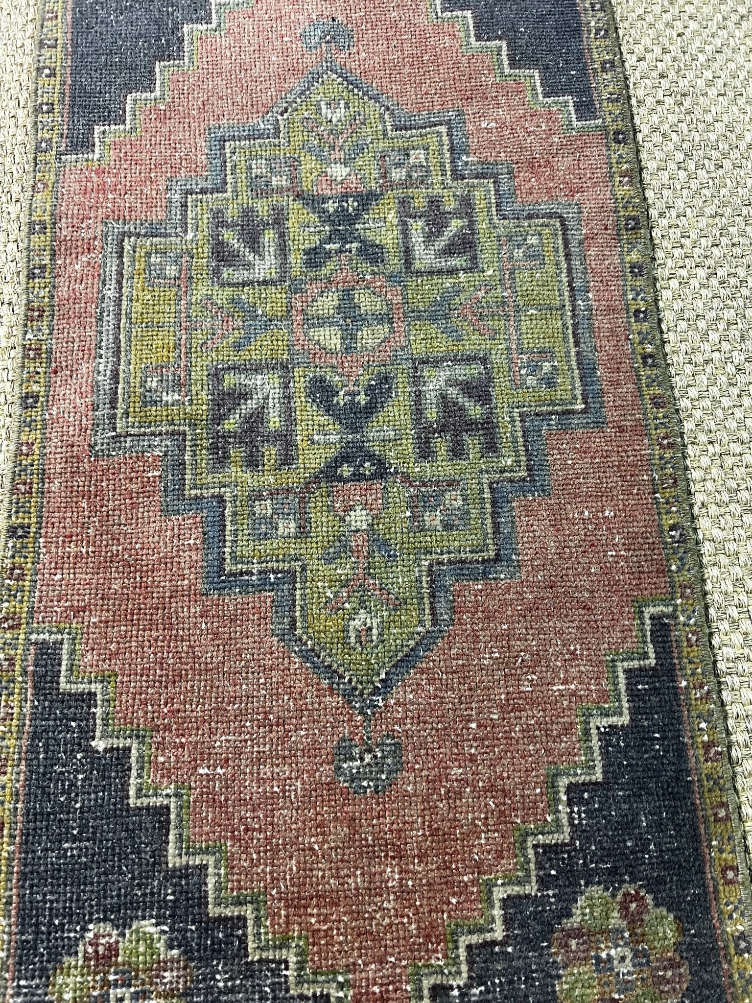 Vintage 1.7x3.3 Turkish Oushak Rust and Dark Gray Small Rug | Banana Manor Rug Factory Outlet
