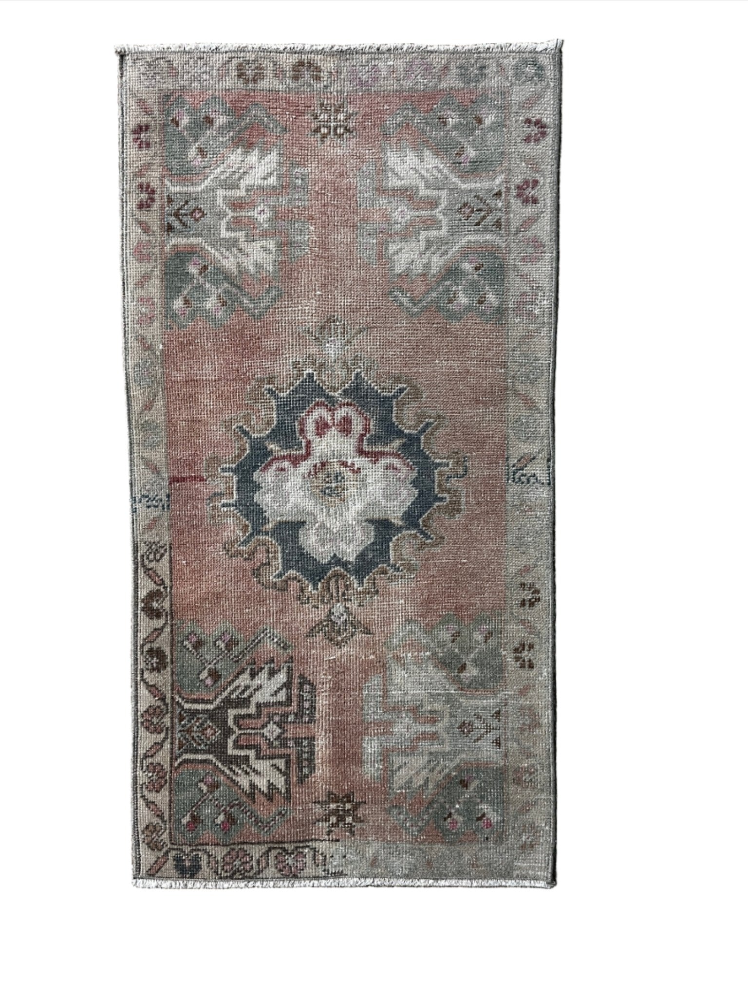 Vintage 1.7x3.4 Turkish Oushak Pink and Greige Small Rug | Banana Manor Rug Factory Outlet