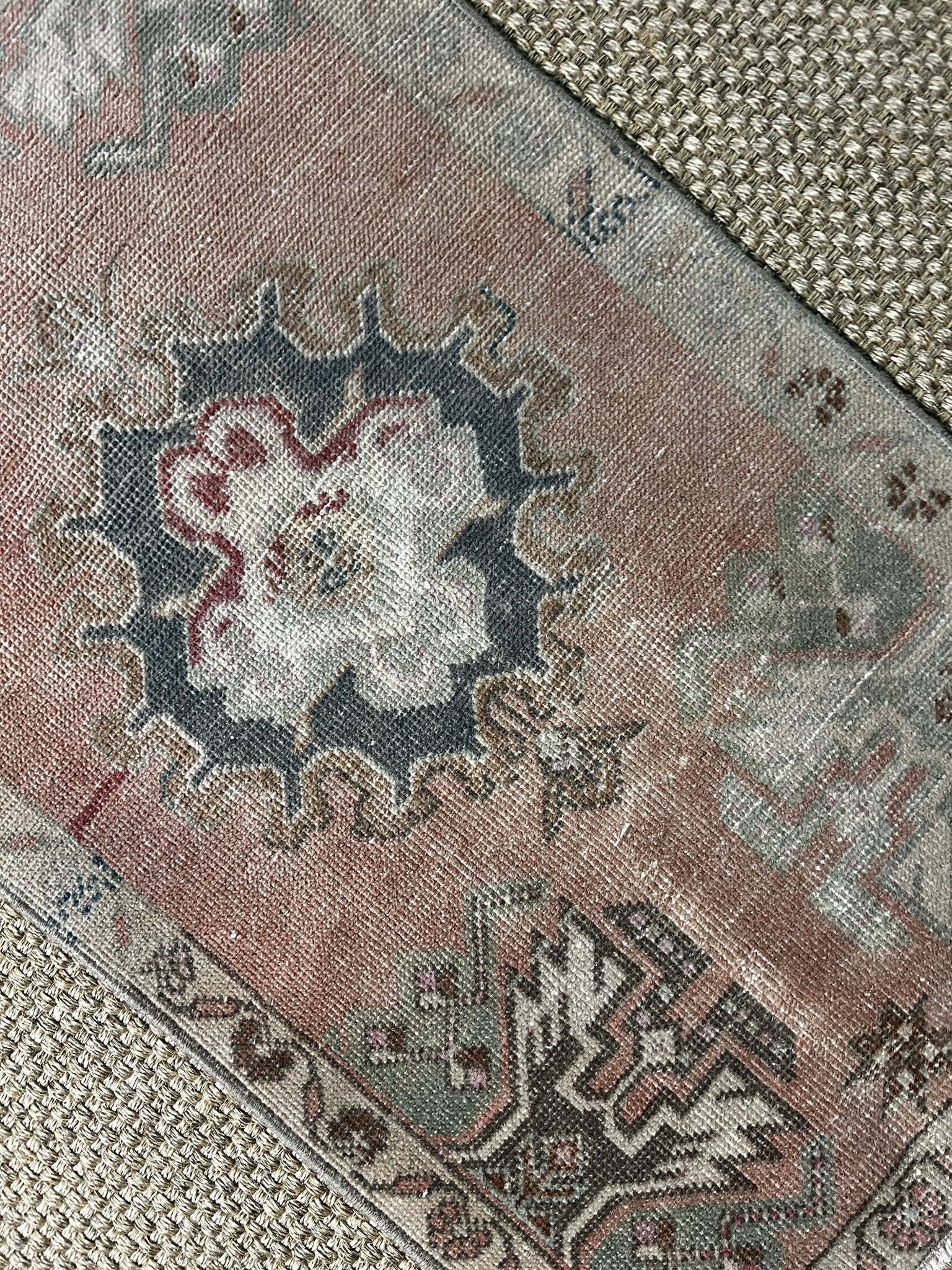 Vintage 1.7x3.4 Turkish Oushak Pink and Greige Small Rug | Banana Manor Rug Factory Outlet