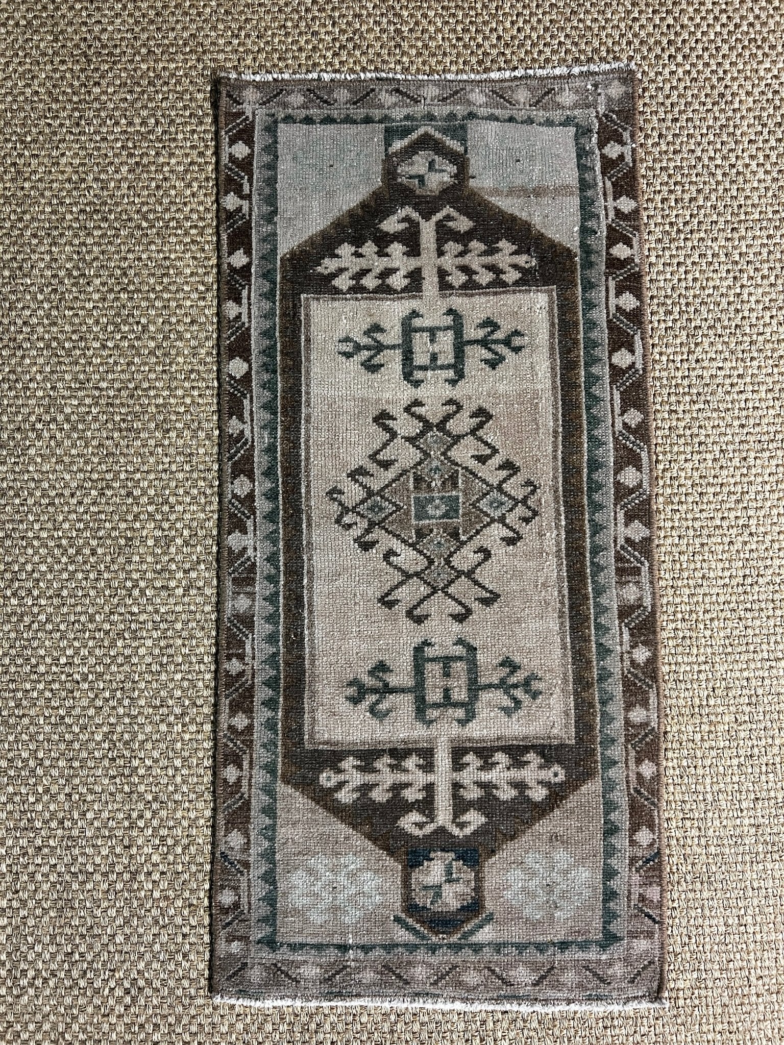 Vintage 1.7x3.5 Turkish Oushak Greige and Brown Small Rug | Banana Manor Rug Factory Outlet