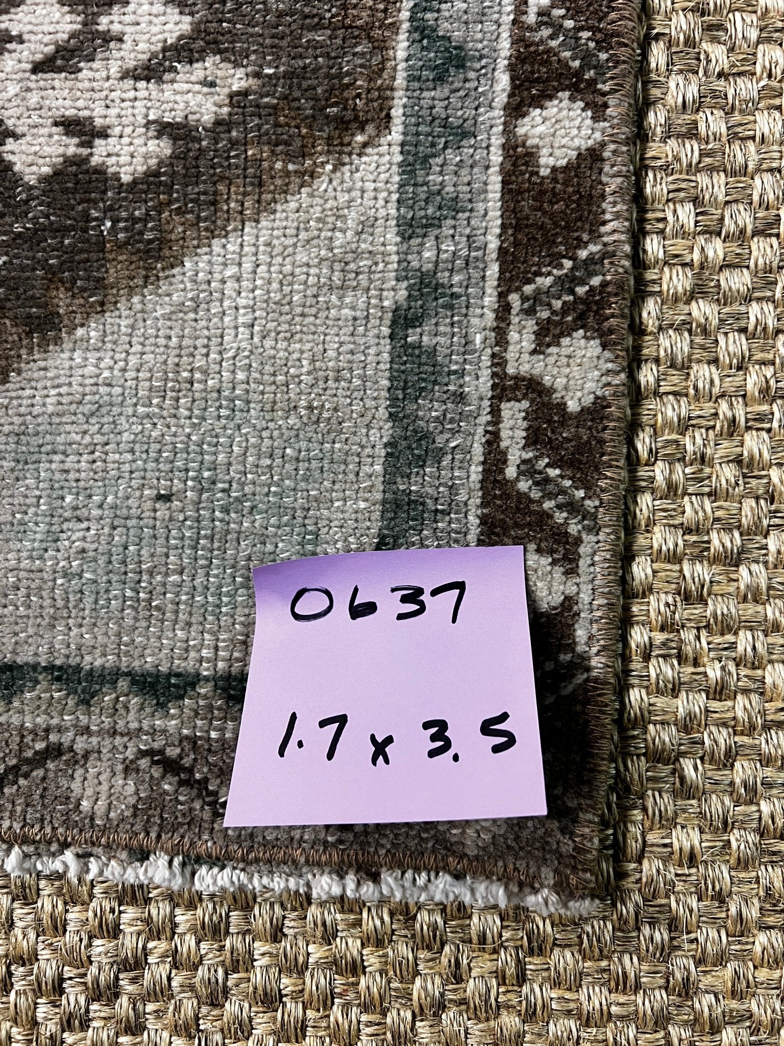 Vintage 1.7x3.5 Turkish Oushak Greige and Brown Small Rug | Banana Manor Rug Factory Outlet
