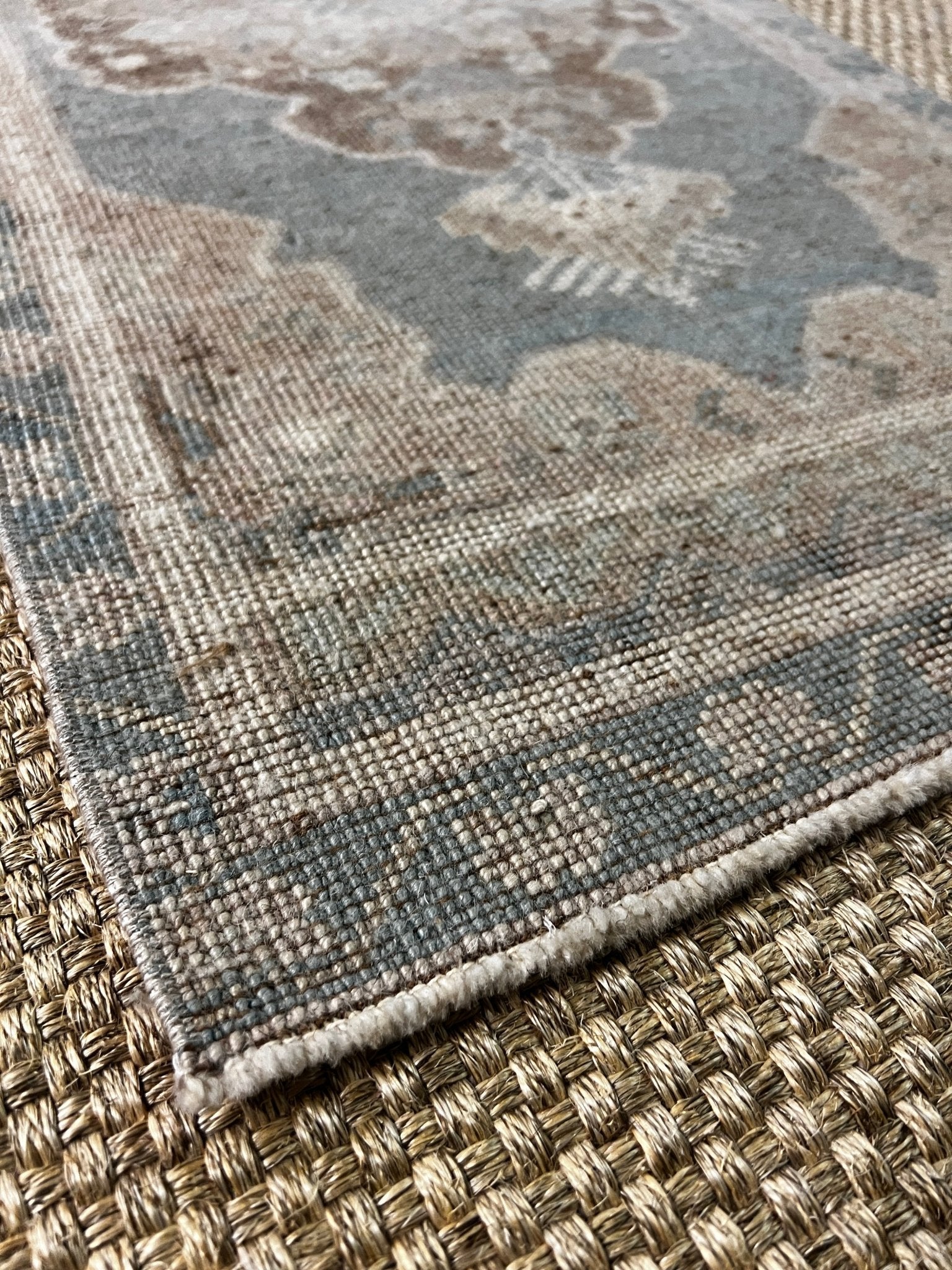 Vintage 1.7x3.6 Turkish Oushak Light Blue and Beige Small Rug | Banana Manor Rug Factory Outlet