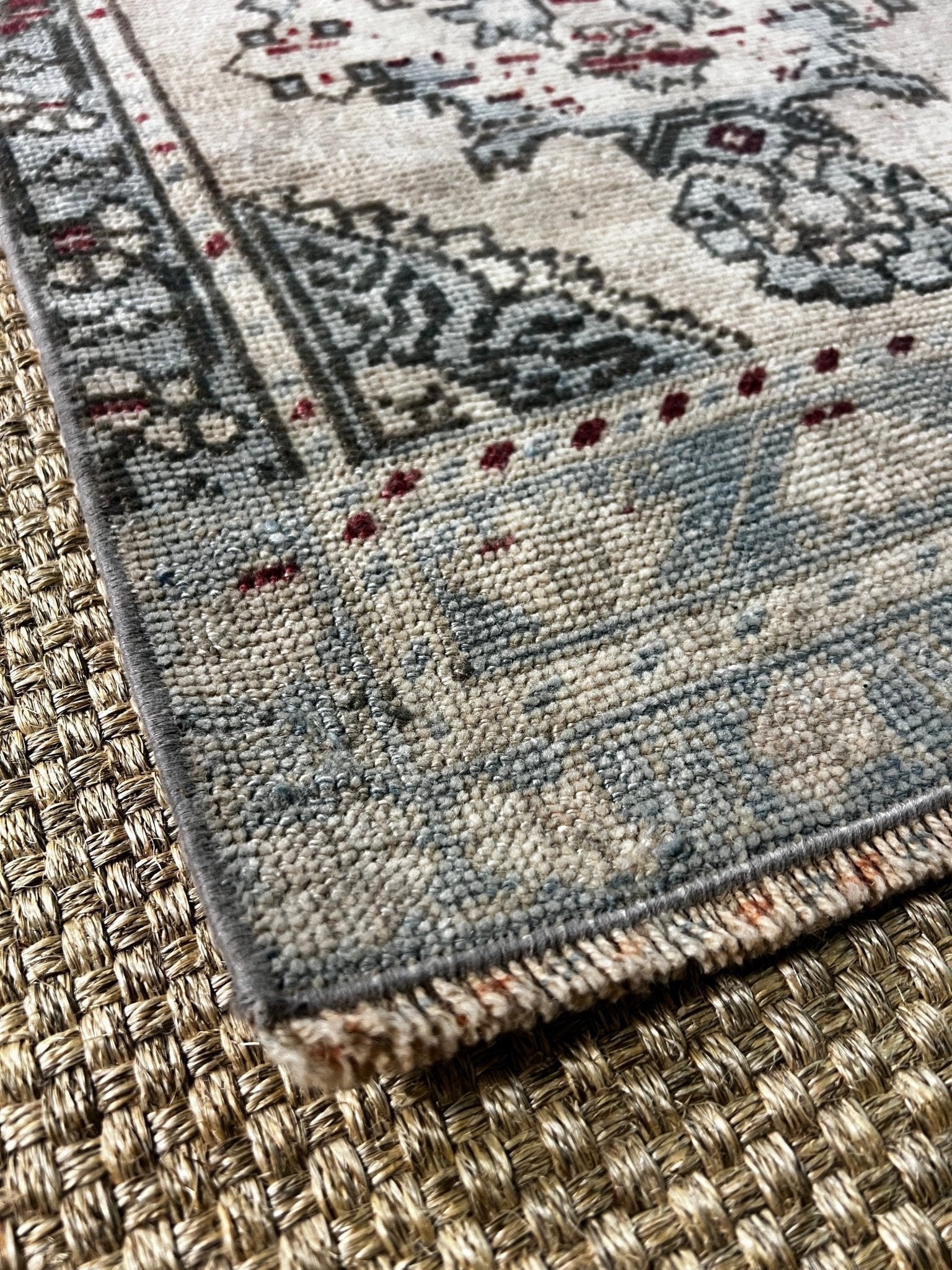 Vintage 1.7x3.9 Turkish Oushak Blue and Beige Small Rug | Banana Manor Rug Factory Outlet