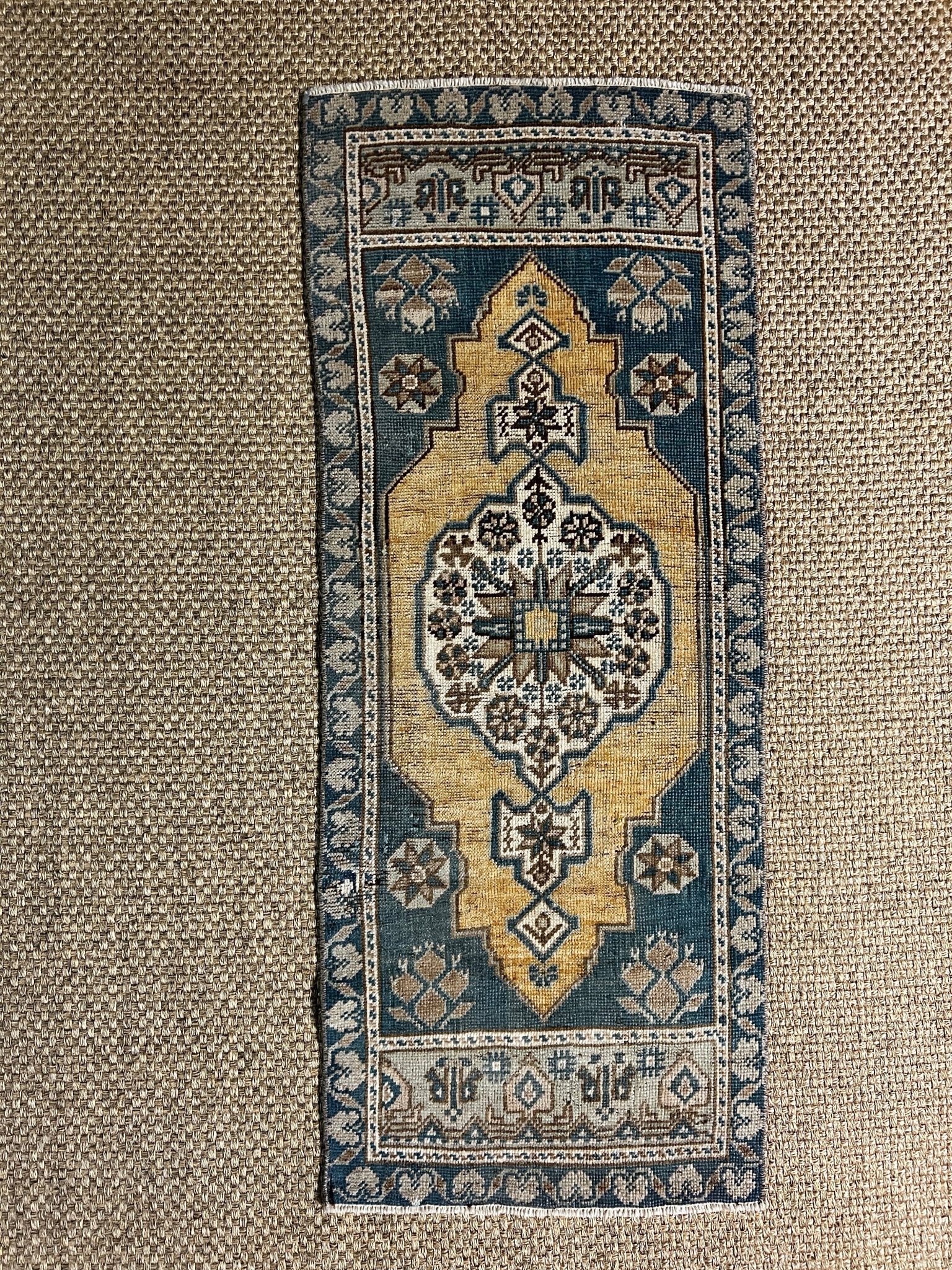 Vintage 1.7x4 Turkish Oushak Navy and Gold Small Rug | Banana Manor Rug Factory Outlet