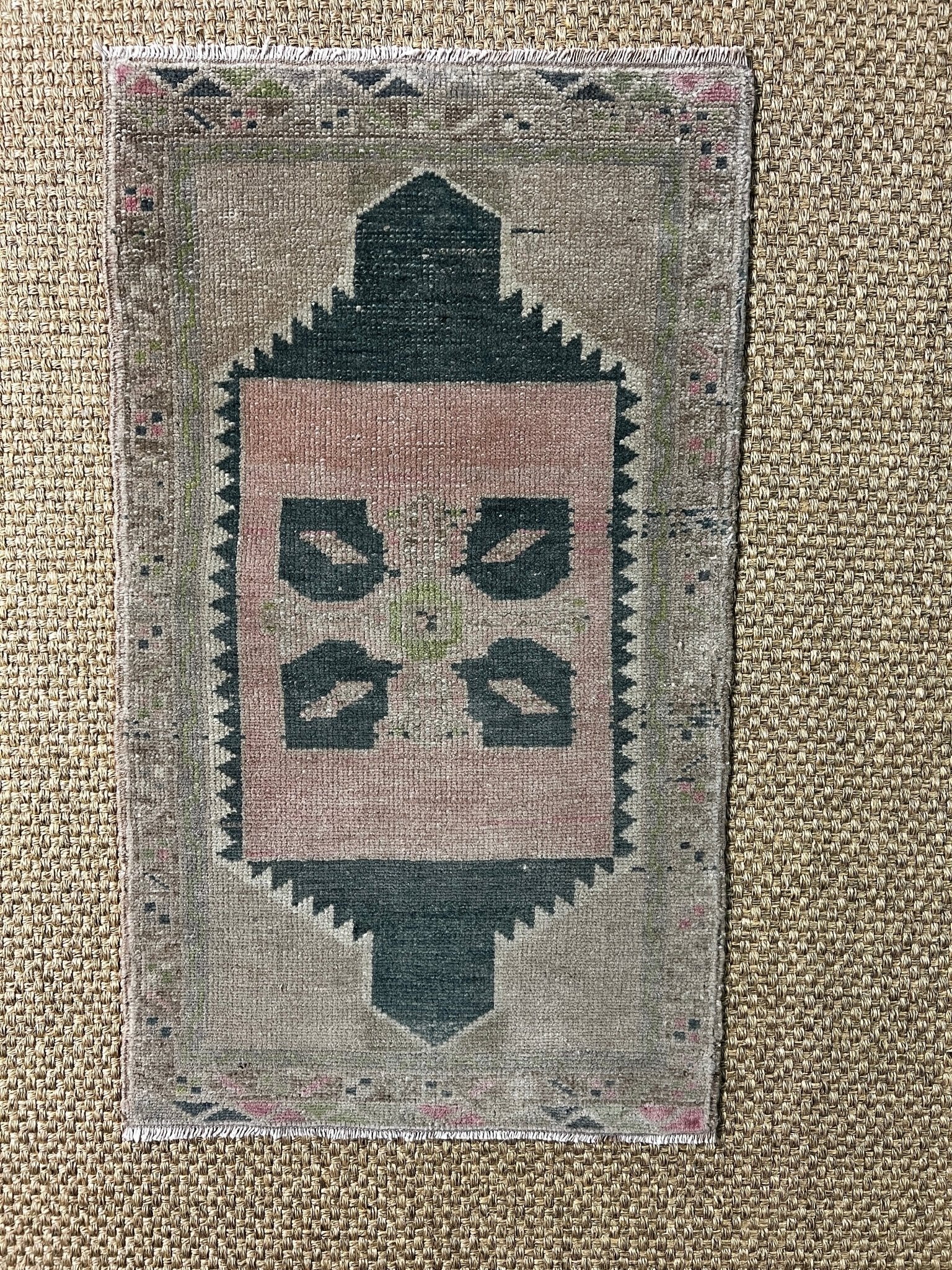 Vintage 1.8x2.10 Turkish Oushak Dusty Pink, Navy, and Gray Small Rug | Banana Manor Rug Factory Outlet