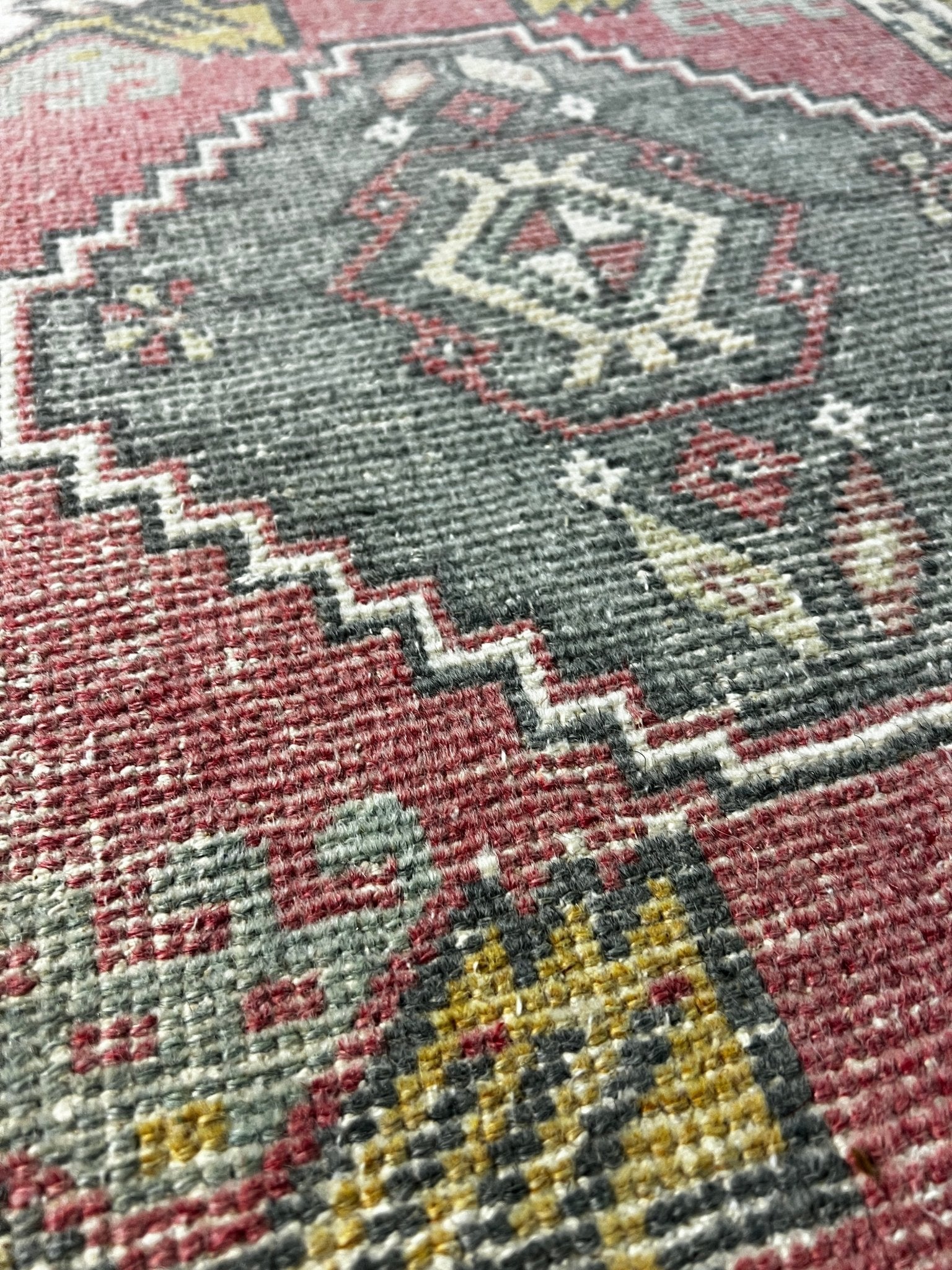Vintage 1.8x2.10 Turkish Oushak Soft Red and Gray Small Rug | Banana Manor Rug Factory Outlet