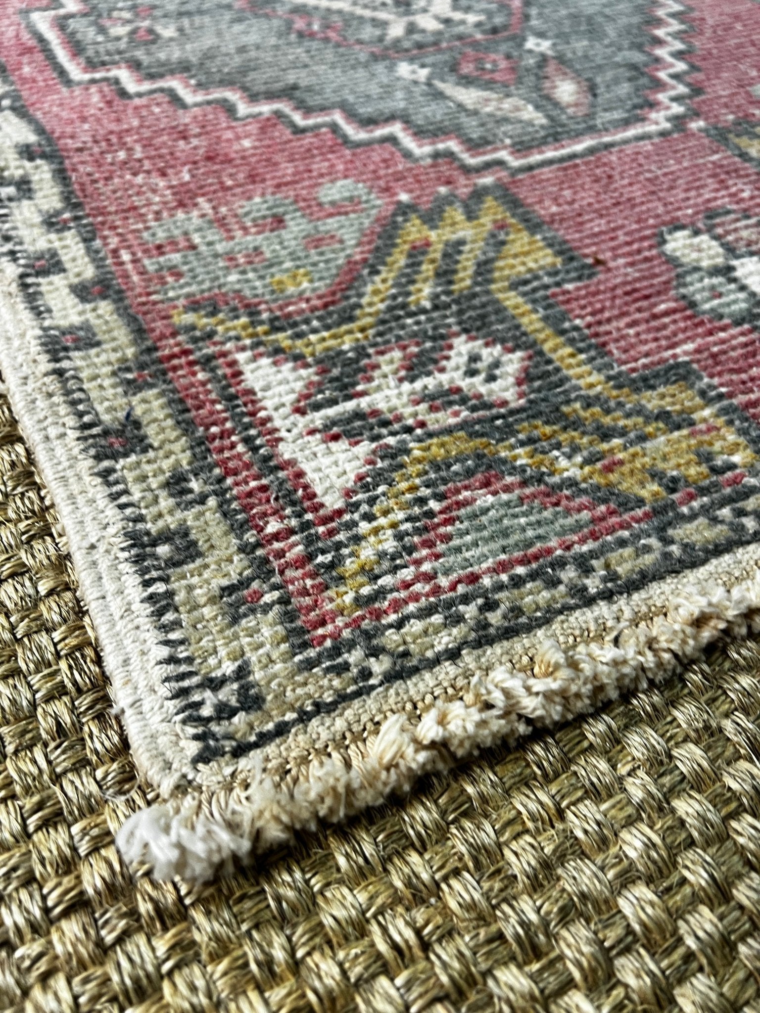 Vintage 1.8x2.10 Turkish Oushak Soft Red and Gray Small Rug | Banana Manor Rug Factory Outlet