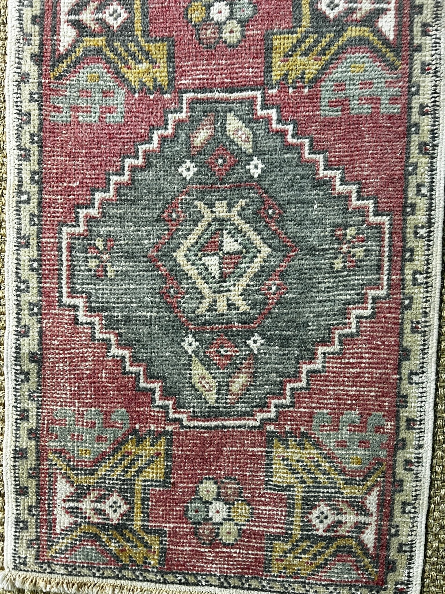Vintage 1.8x2.10 Turkish Oushak Soft Red and Gray Small Rug | Banana Manor Rug Factory Outlet