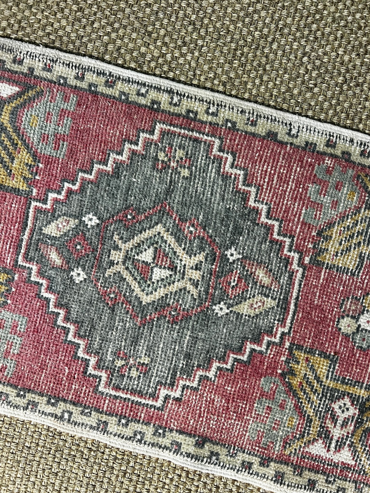 Vintage 1.8x2.10 Turkish Oushak Soft Red and Gray Small Rug | Banana Manor Rug Factory Outlet