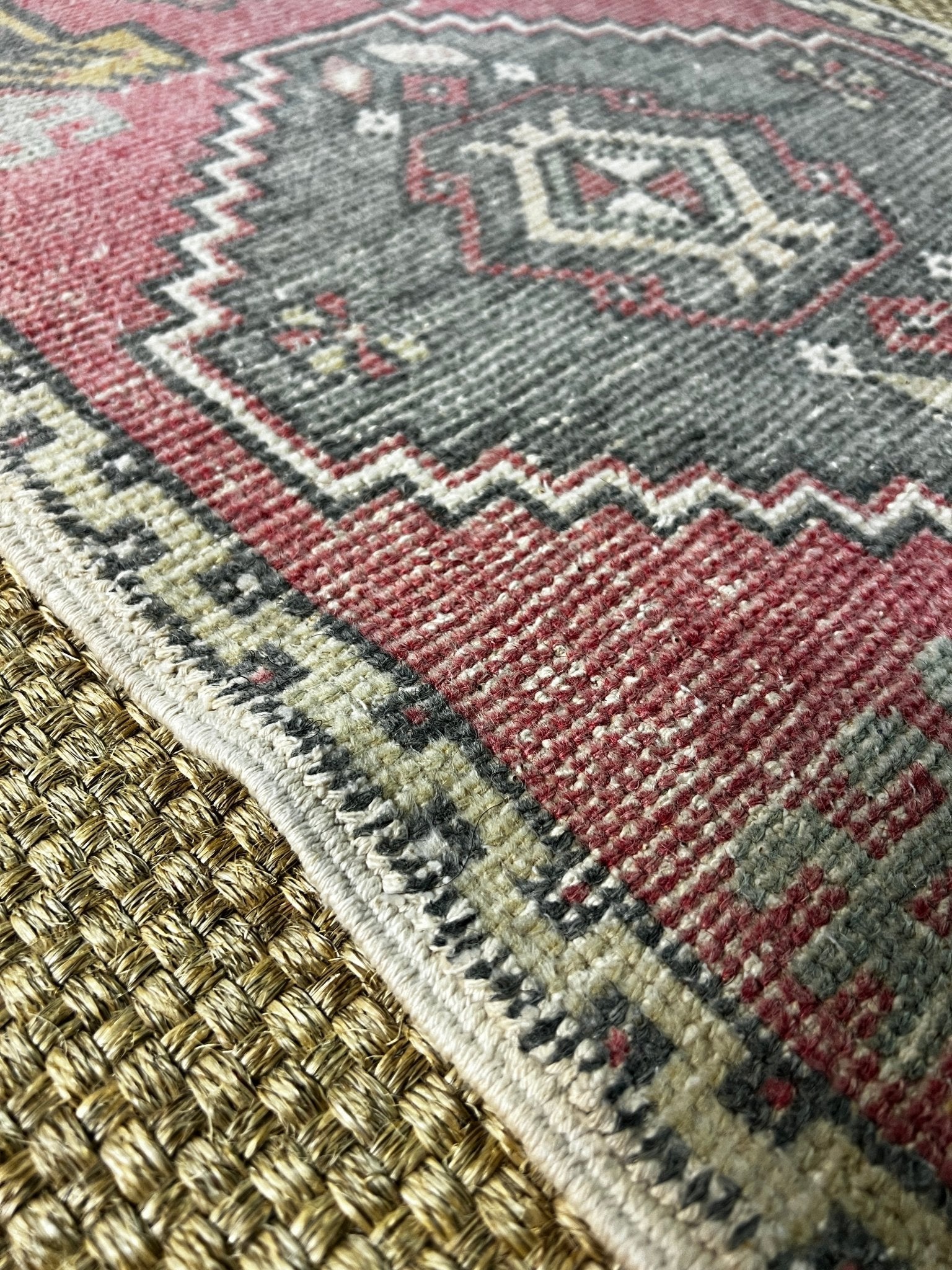 Vintage 1.8x2.10 Turkish Oushak Soft Red and Gray Small Rug | Banana Manor Rug Factory Outlet