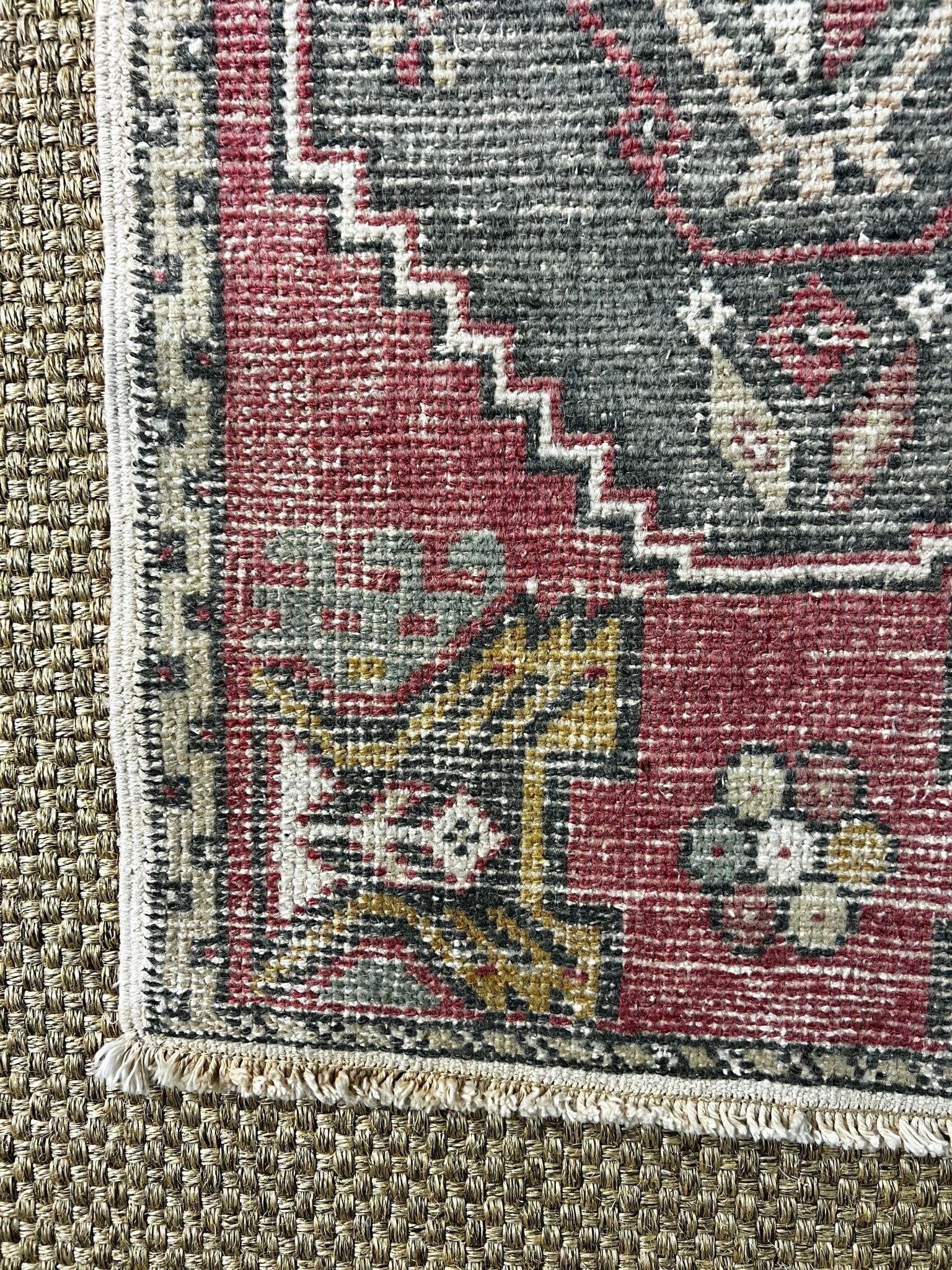 Vintage 1.8x2.10 Turkish Oushak Soft Red and Gray Small Rug | Banana Manor Rug Factory Outlet