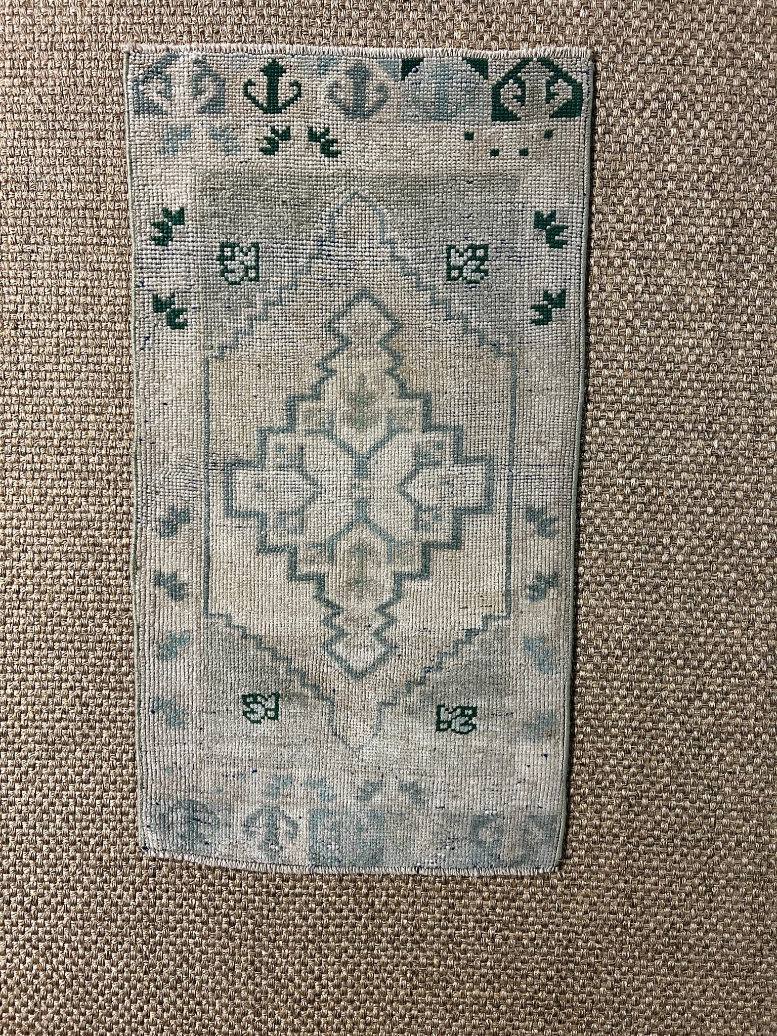 Vintage 1.8x3 Turkish Oushak Aqua and Beige Small Rug | Banana Manor Rug Factory Outlet