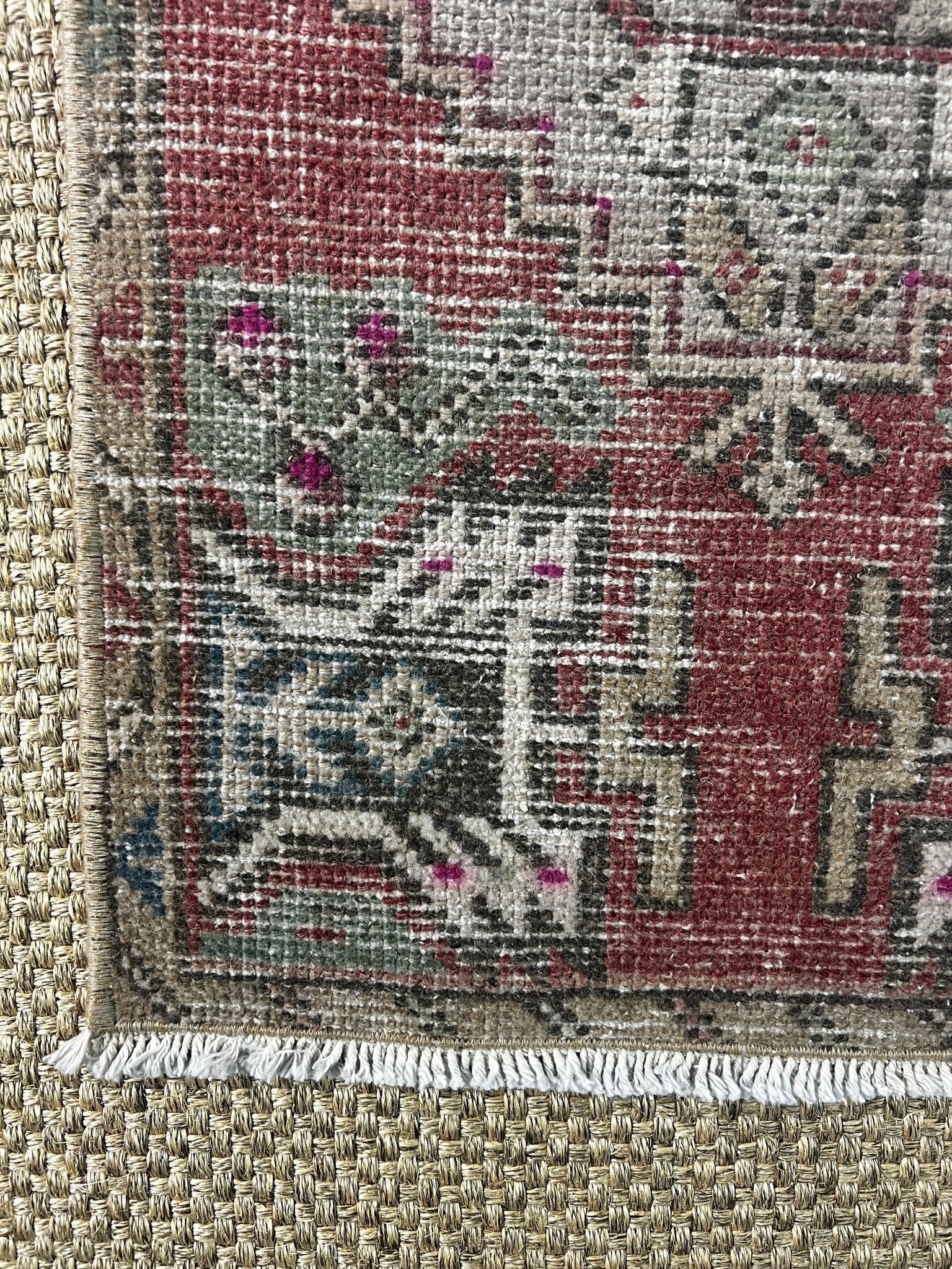 Vintage 1.8x3 Turkish Oushak Red and Gray Small Rug | Banana Manor Rug Factory Outlet