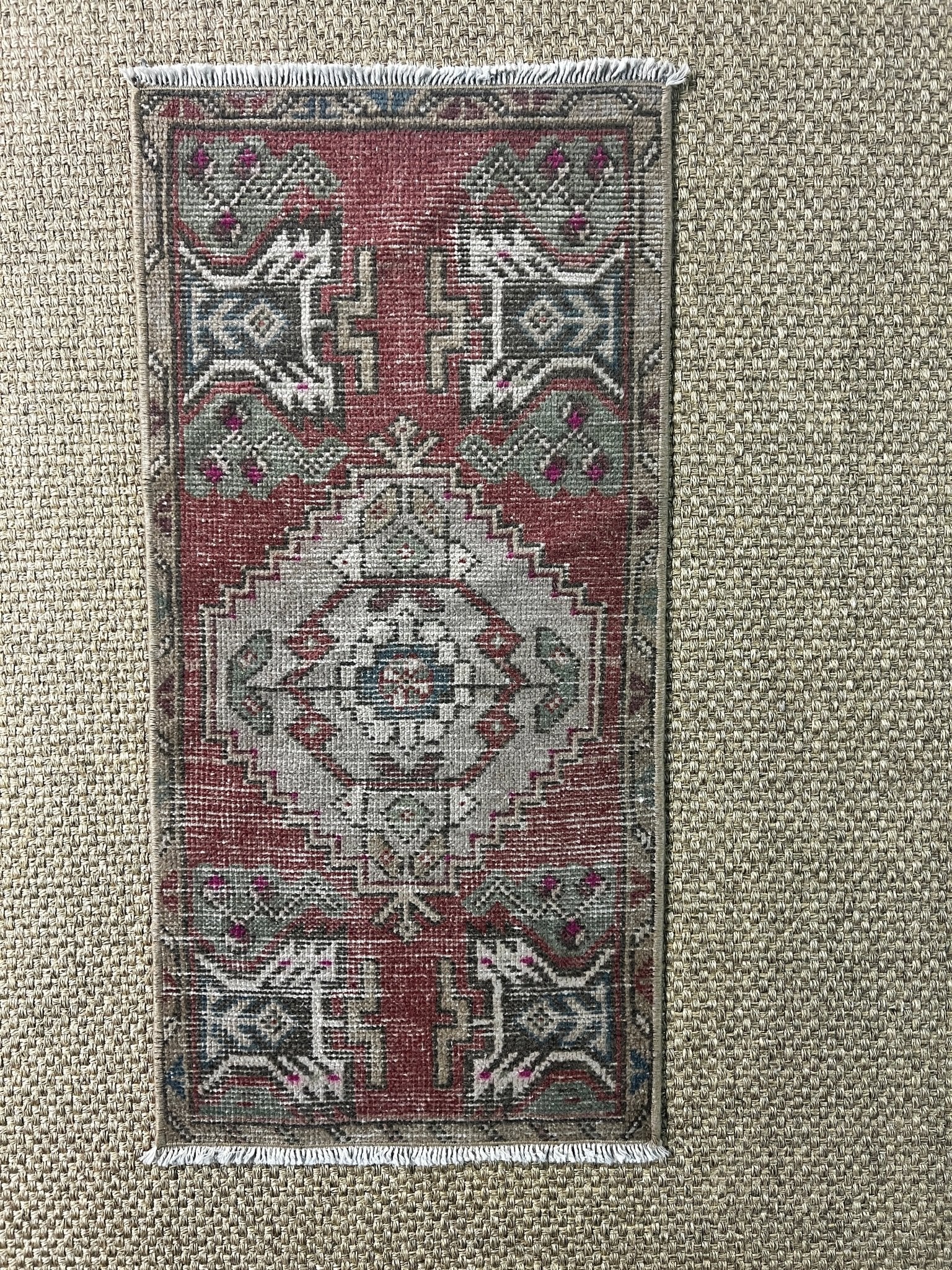 Vintage 1.8x3 Turkish Oushak Red and Gray Small Rug | Banana Manor Rug Factory Outlet