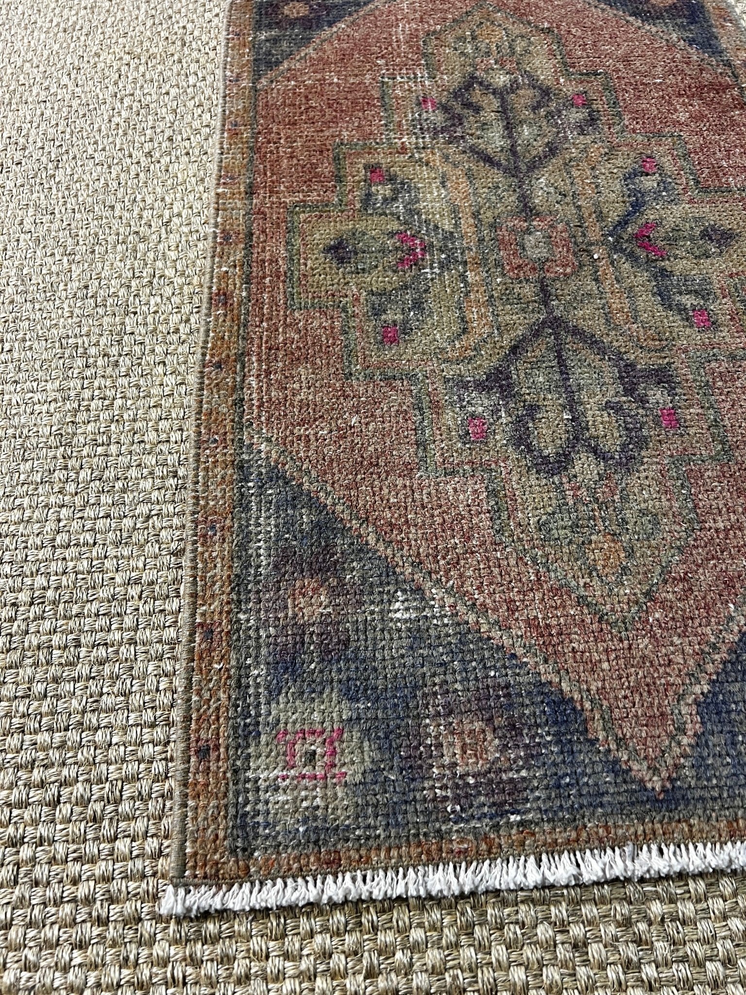 Vintage 1.8x3 Turkish Oushak Rust and Slate Gray Small Rug | Banana Manor Rug Factory Outlet