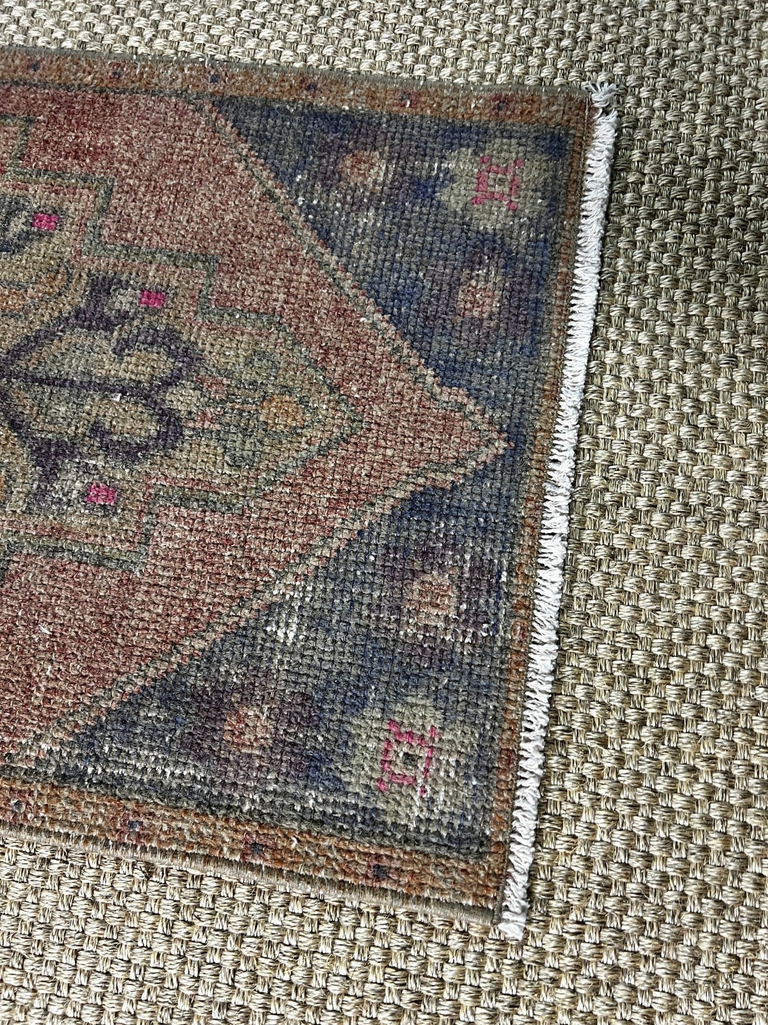 Vintage 1.8x3 Turkish Oushak Rust and Slate Gray Small Rug | Banana Manor Rug Factory Outlet