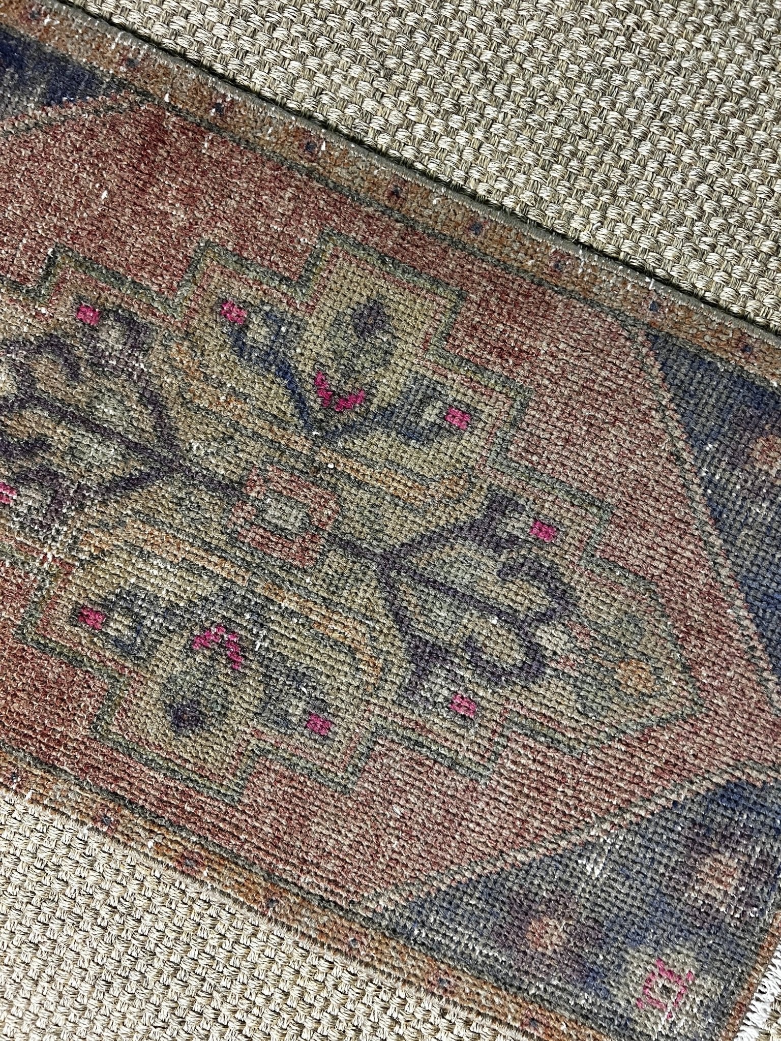 Vintage 1.8x3 Turkish Oushak Rust and Slate Gray Small Rug | Banana Manor Rug Factory Outlet