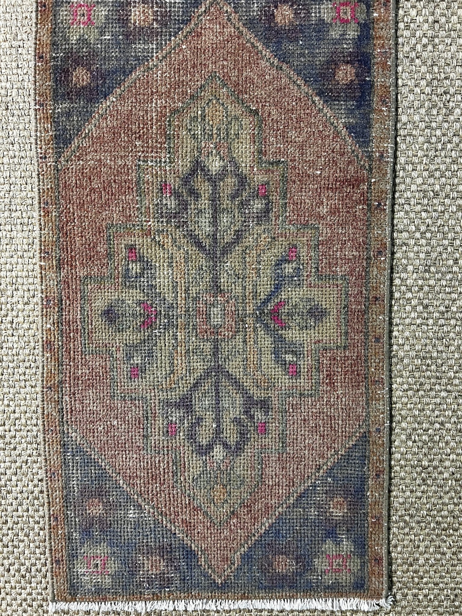 Vintage 1.8x3 Turkish Oushak Rust and Slate Gray Small Rug | Banana Manor Rug Factory Outlet