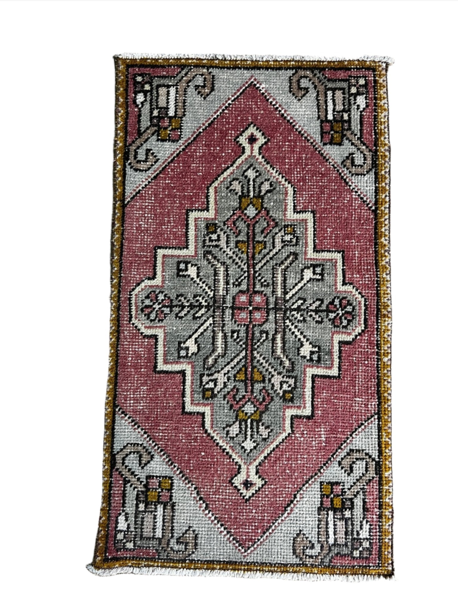 Vintage 1.8x3.1 Turkish Oushak Light Gray and Dark Pink Small Rug | Banana Manor Rug Factory Outlet