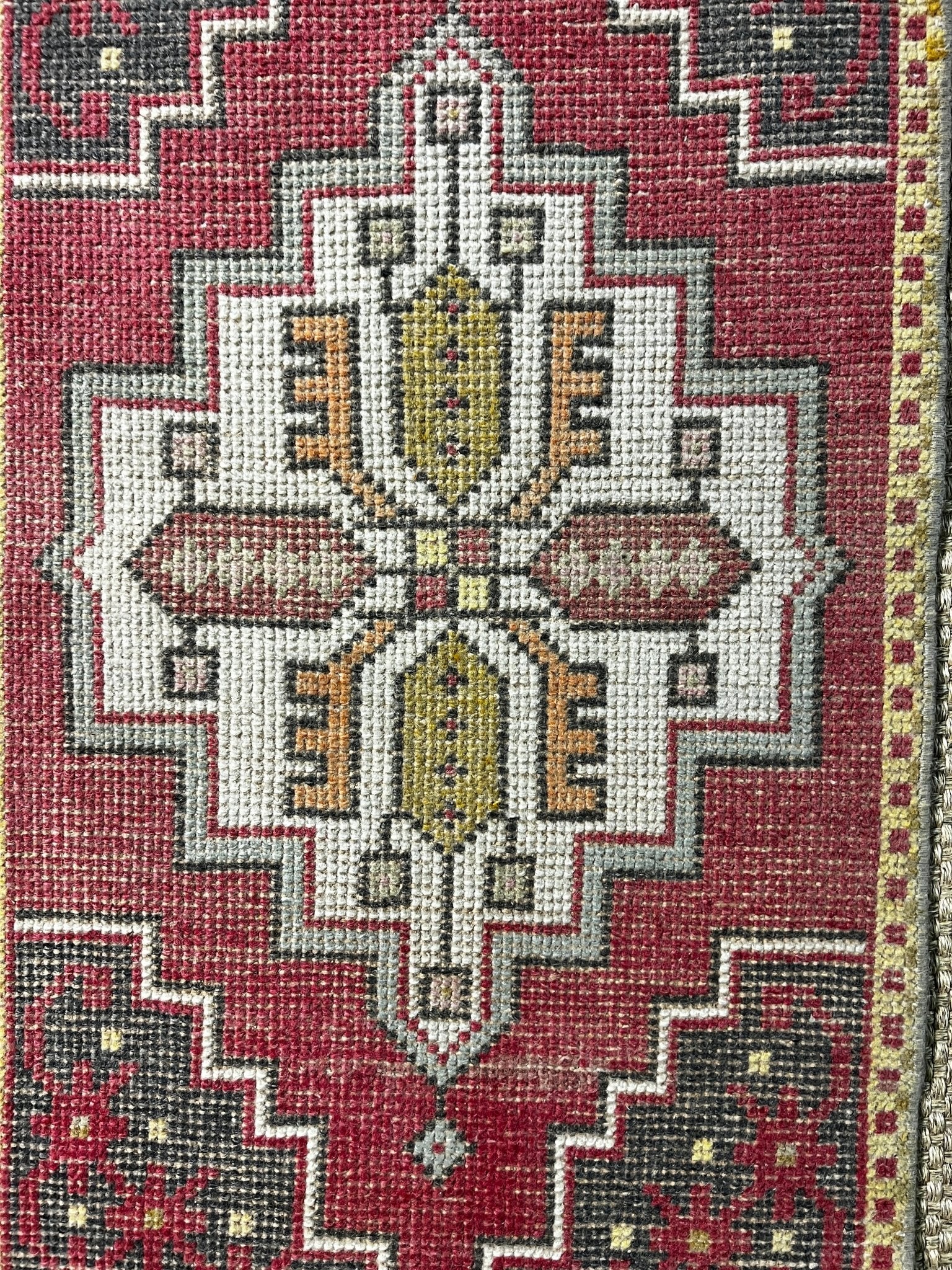 Vintage 1.8x3.1 Turkish Oushak Red and Gray Small Rug | Banana Manor Rug Factory Outlet