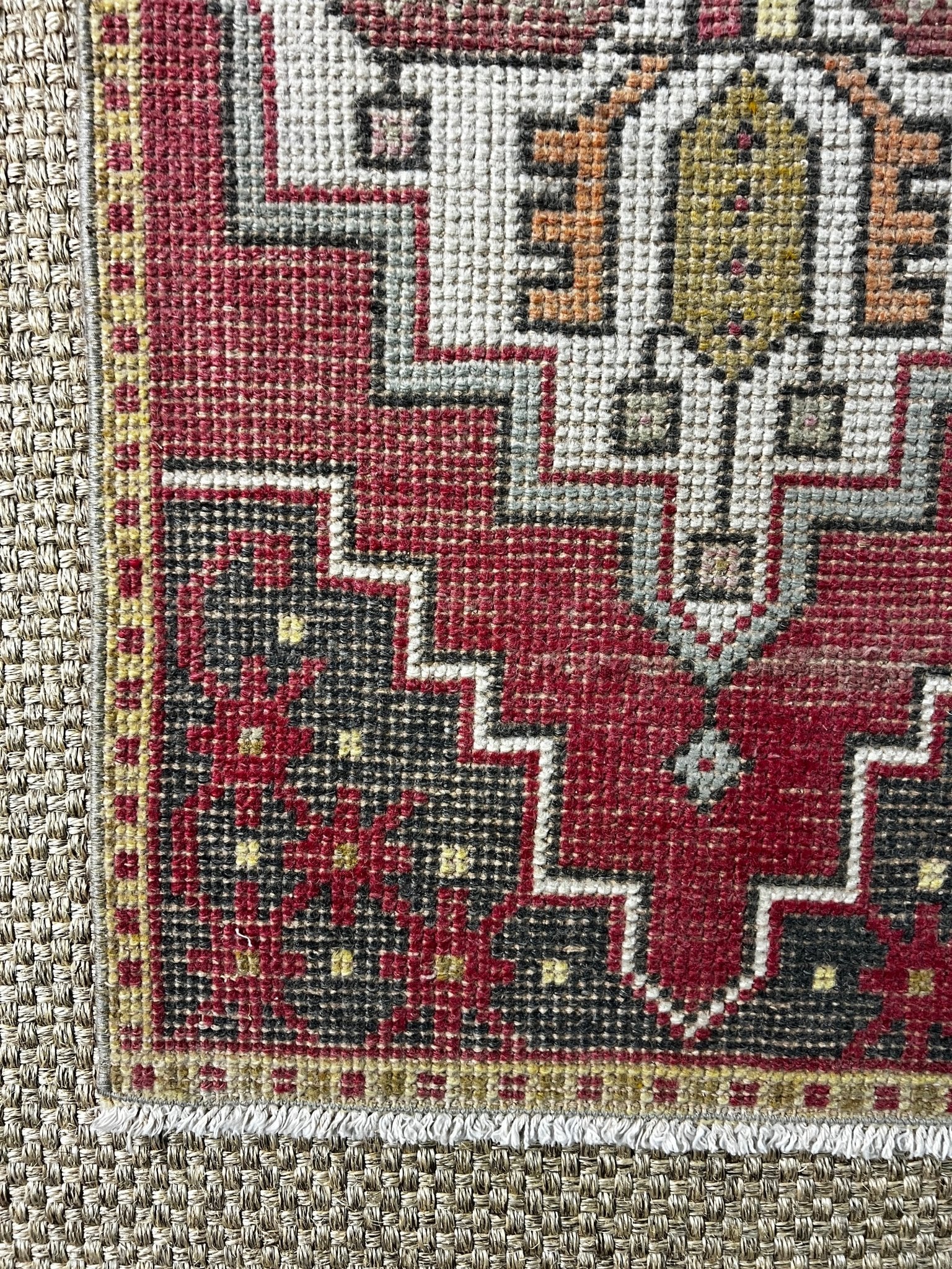 Vintage 1.8x3.1 Turkish Oushak Red and Gray Small Rug | Banana Manor Rug Factory Outlet