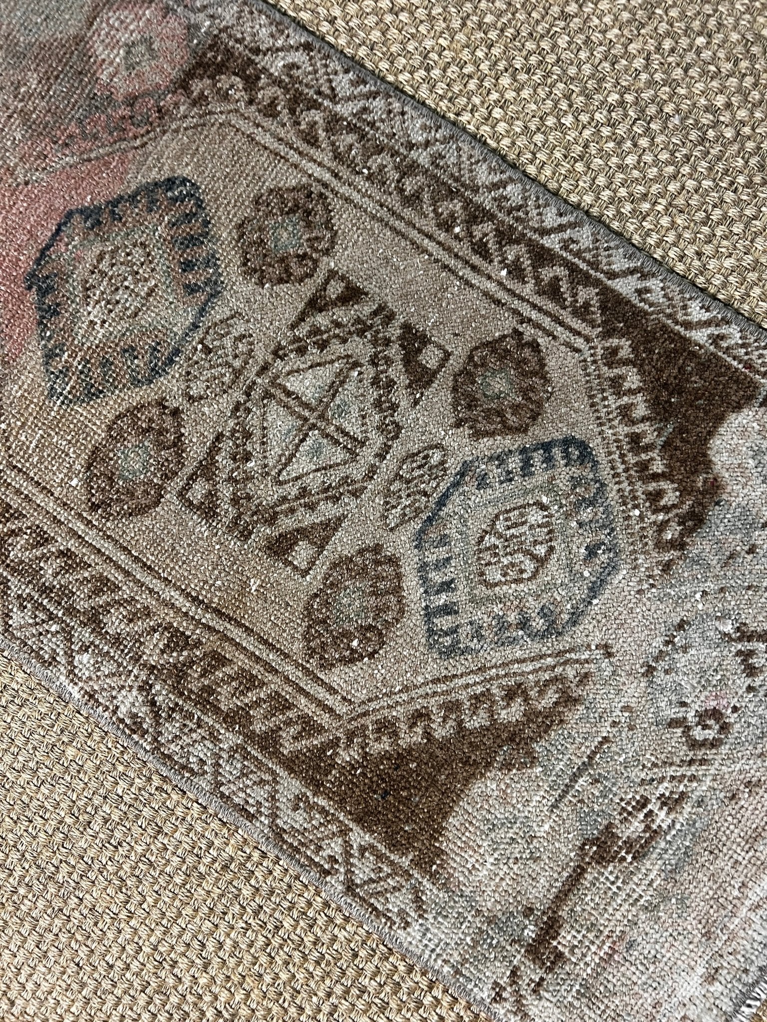 Vintage 1.8x3.3 Turkish Oushak Brown and Tan Small Rug | Banana Manor Rug Factory Outlet