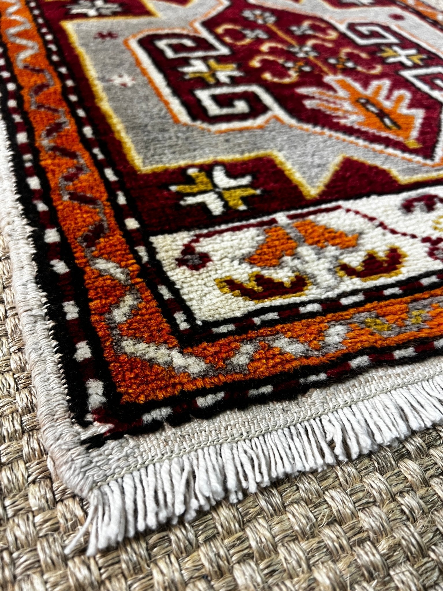 Vintage 1.8x3.3 Turkish Oushak Gray and Red Small Rug | Banana Manor Rug Factory Outlet