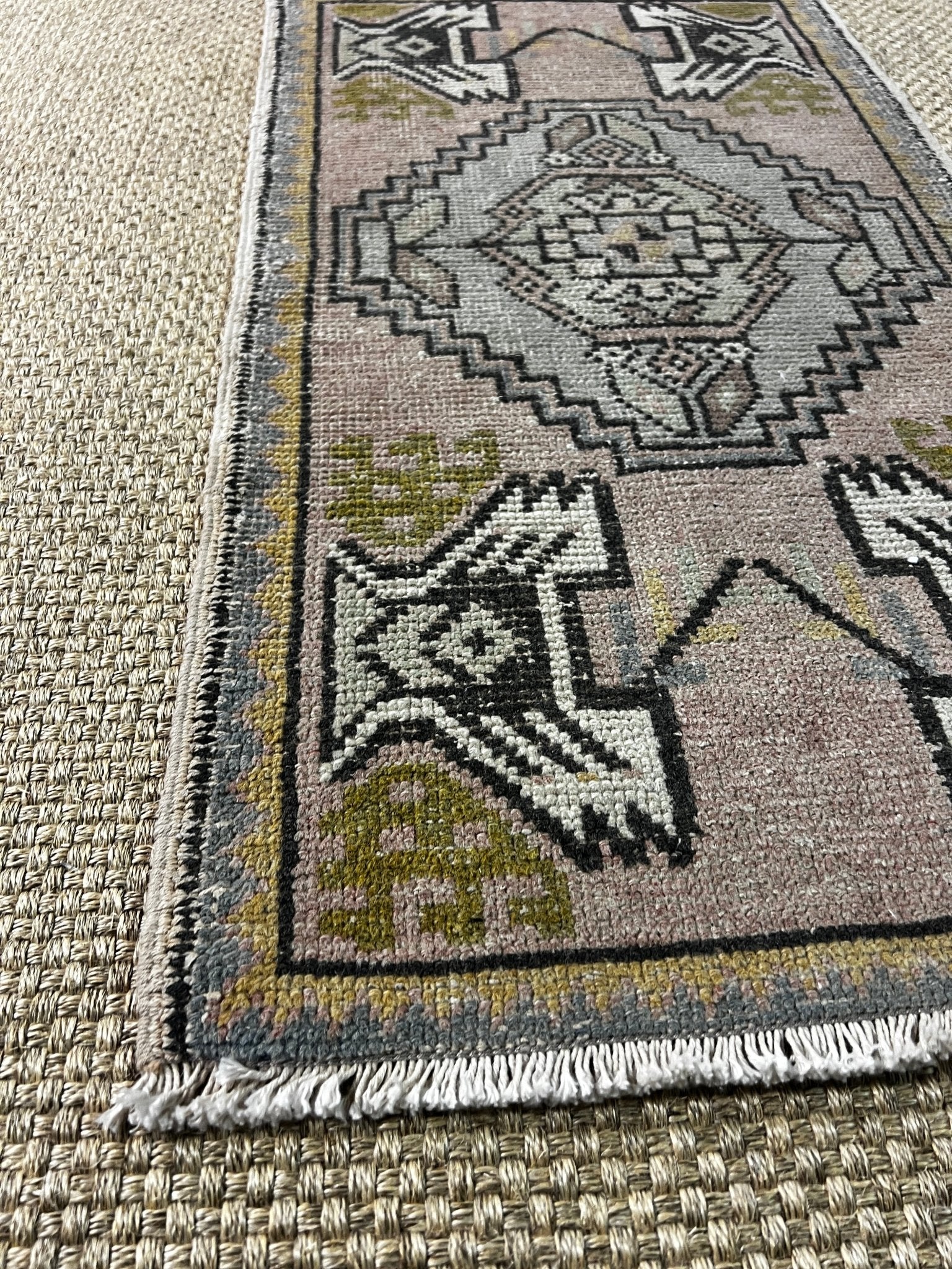 Vintage 1.8x3.3 Turkish Oushak Light Pink and Gray Small Rug | Banana Manor Rug Factory Outlet