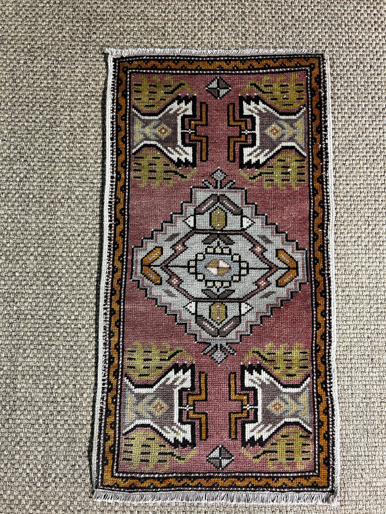 Vintage 1.8x3.4 Turkish Oushak Pink and Gray Multicolor Small Rug | Banana Manor Rug Factory Outlet