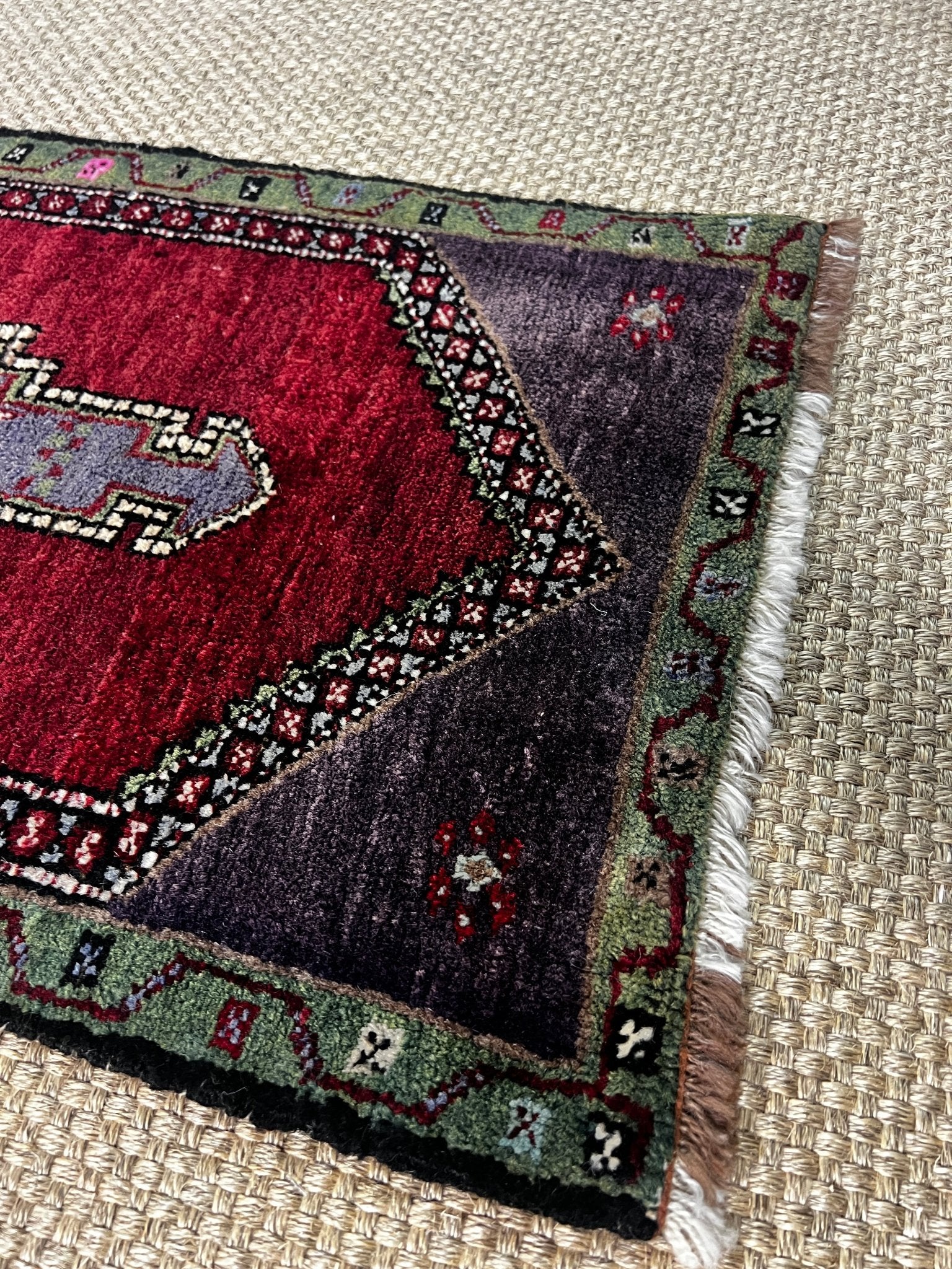 Vintage 1.8x3.4 Turkish Oushak Red and Purple Small Rug | Banana Manor Rug Factory Outlet