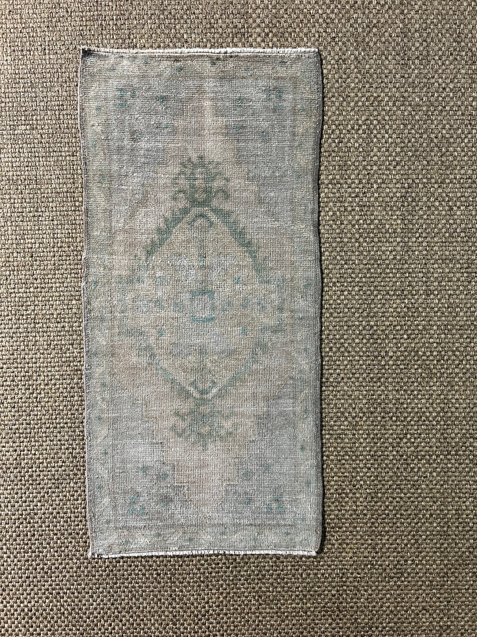 Vintage 1.8x3.6 Turkish Oushak Beige and Aqua Small Rug | Banana Manor Rug Factory Outlet