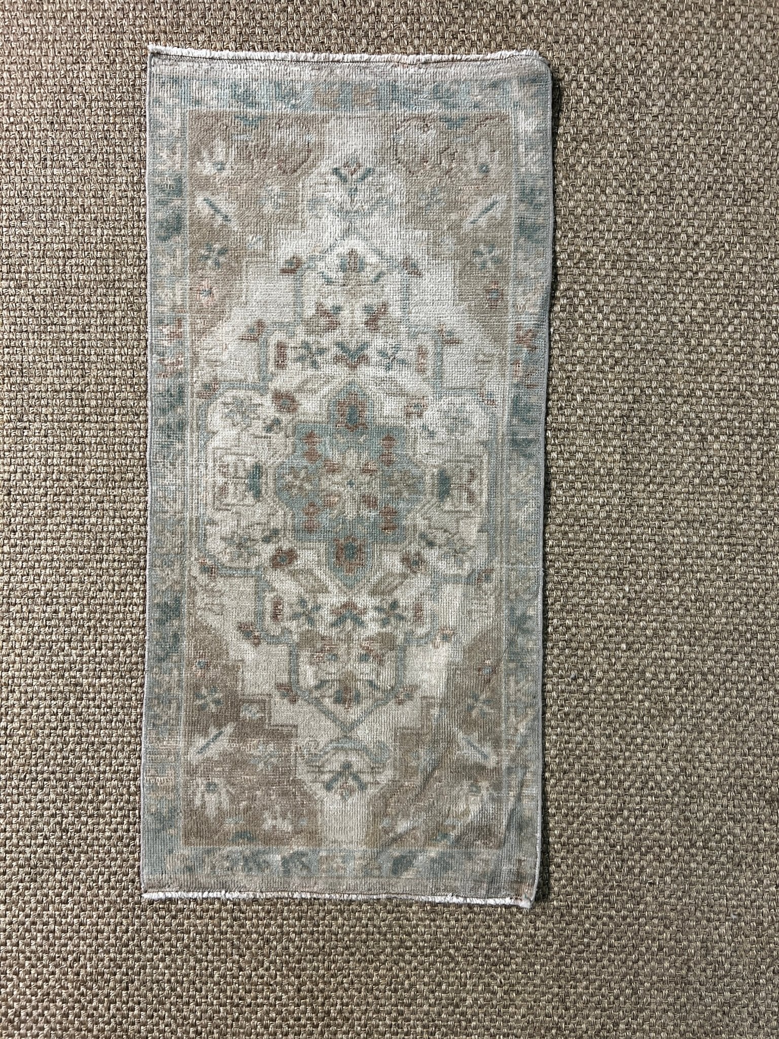 Vintage 1.8x3.6 Turkish Oushak Blue and Beige Small Rug | Banana Manor Rug Factory Outlet