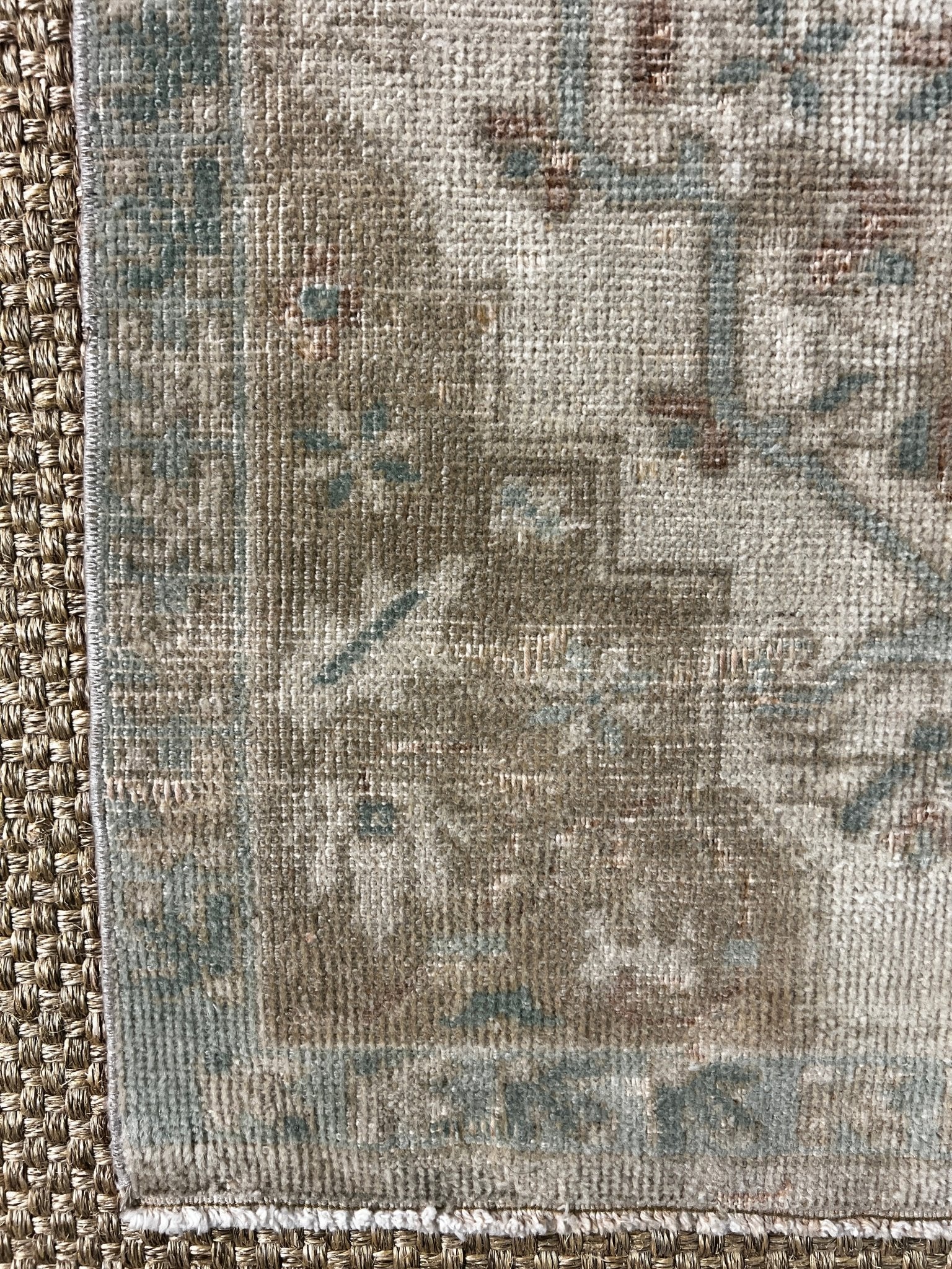 Vintage 1.8x3.6 Turkish Oushak Blue and Beige Small Rug | Banana Manor Rug Factory Outlet