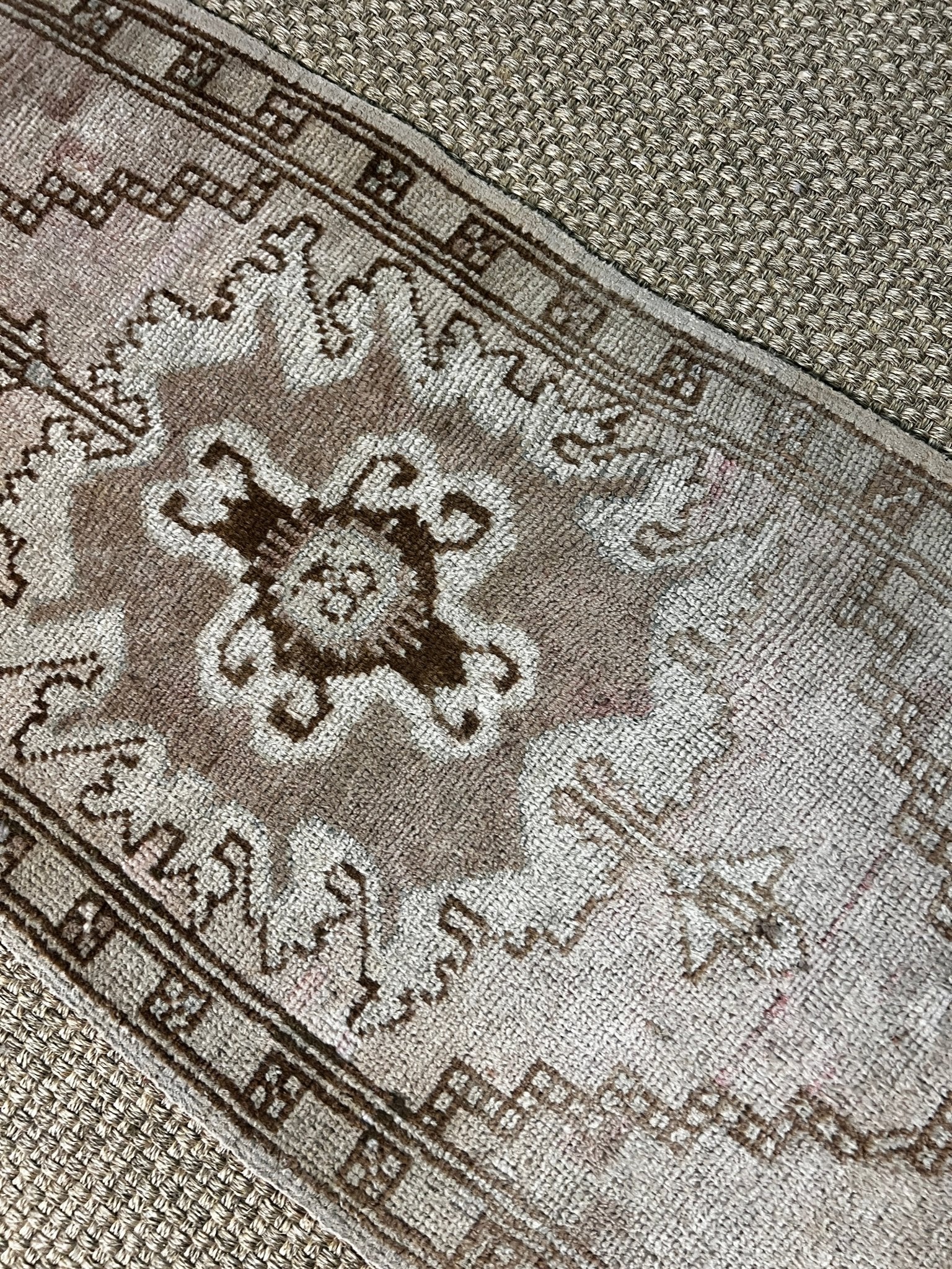 Vintage 1.8x3.6 Turkish Oushak Silver and Brown Small Rug | Banana Manor Rug Factory Outlet