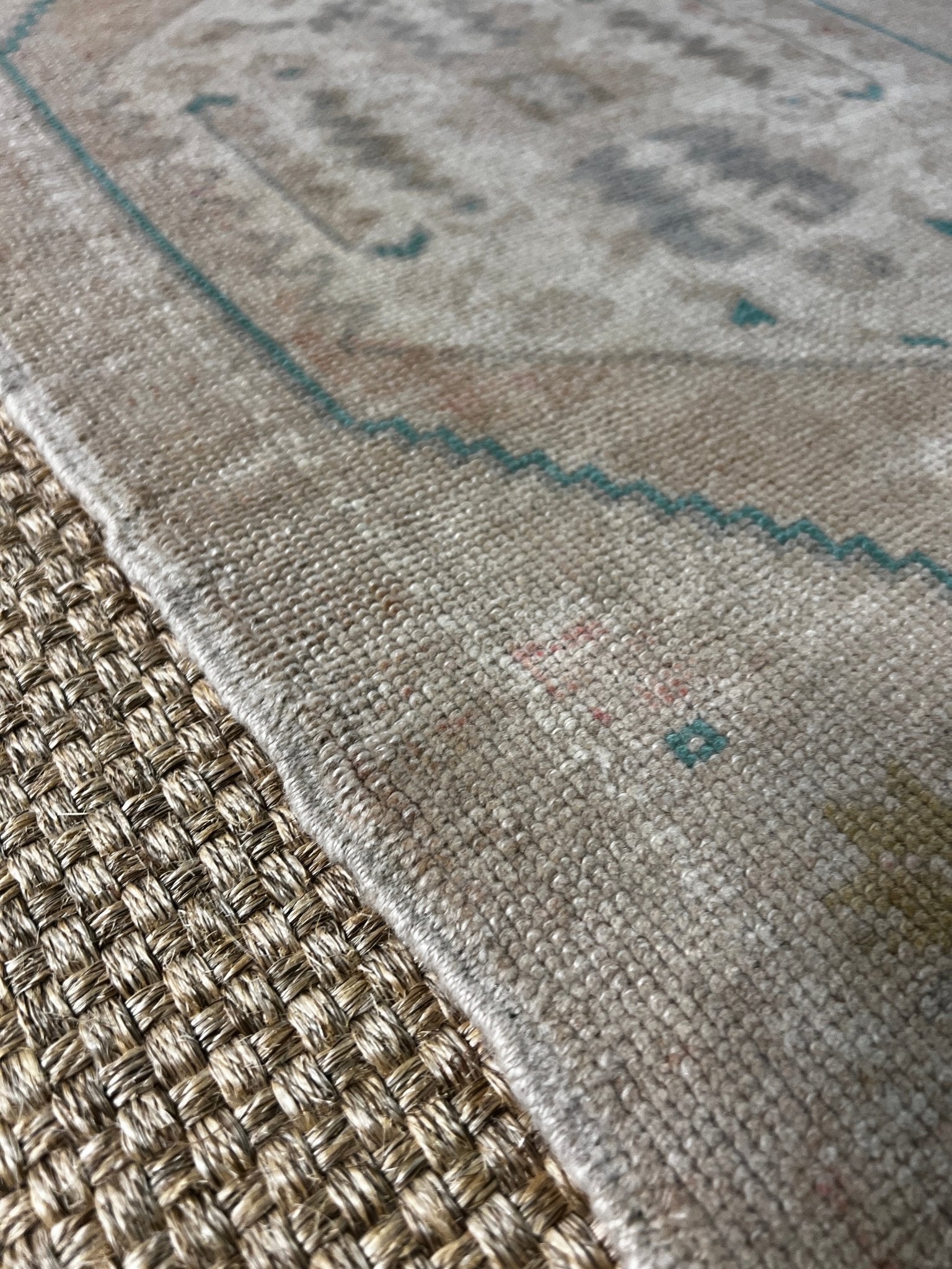 Vintage 1.8x3.7 Turkish Oushak Beige and Aqua Small Rug | Banana Manor Rug Factory Outlet